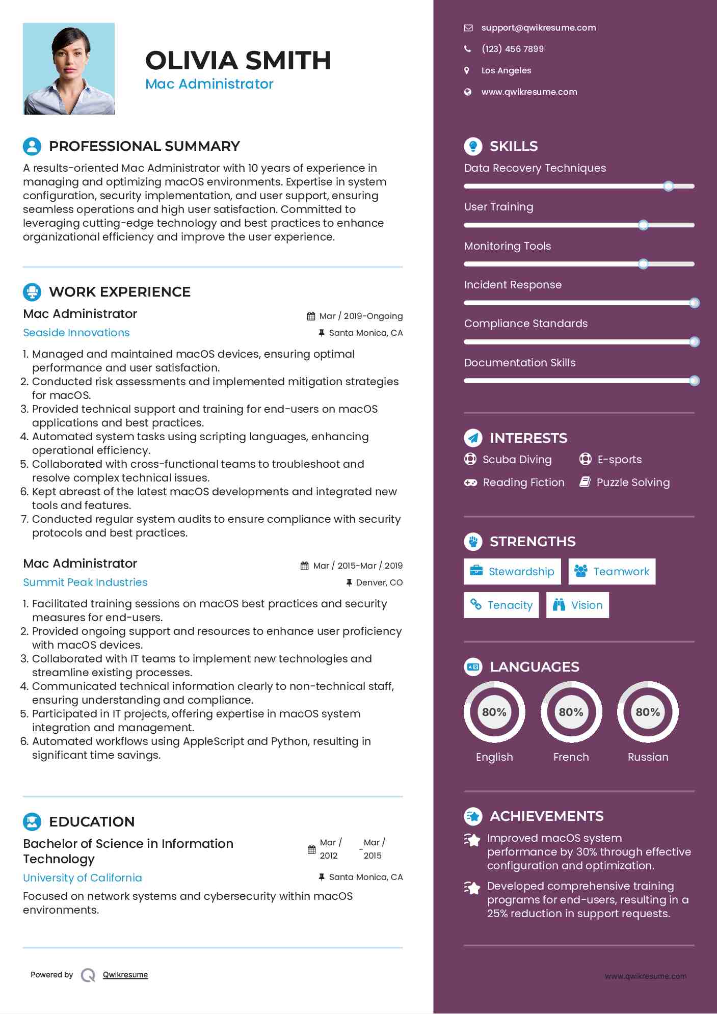 Mac Administrator Resume Template