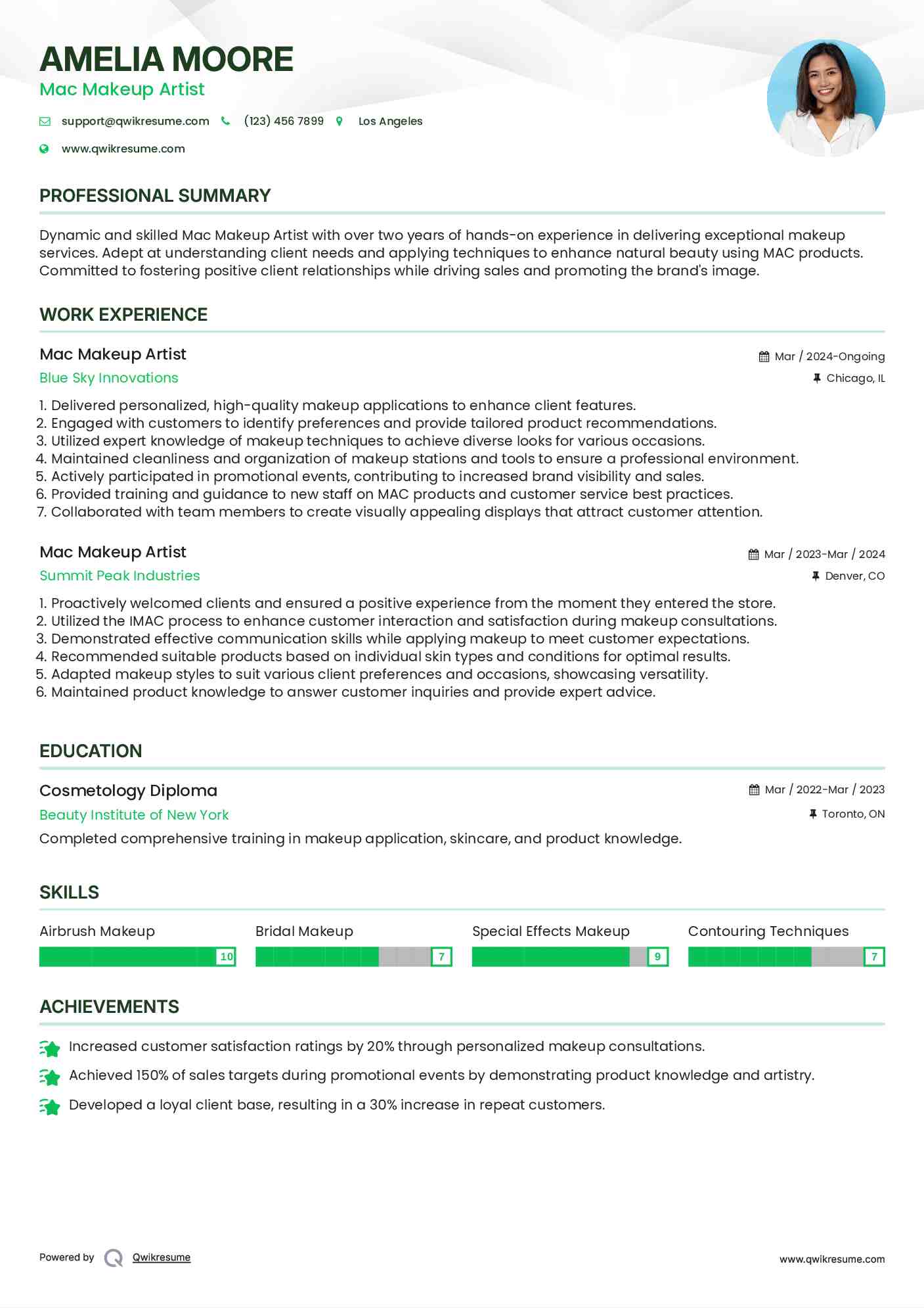 Mac Makeup Artist Resume Example