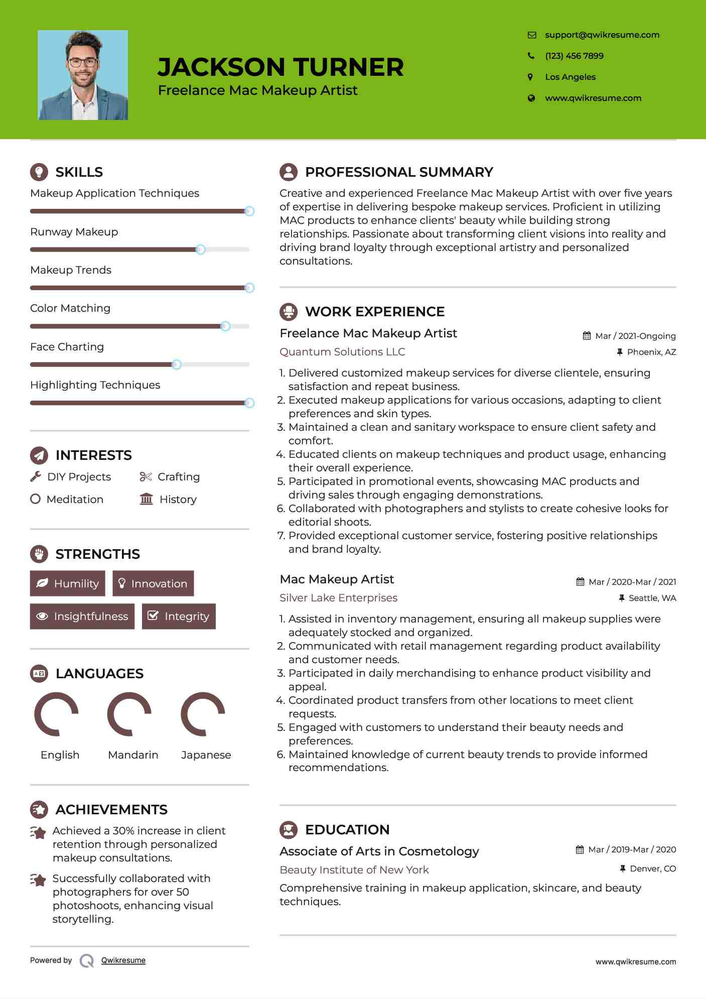Freelance Mac Makeup Artist Resume Template