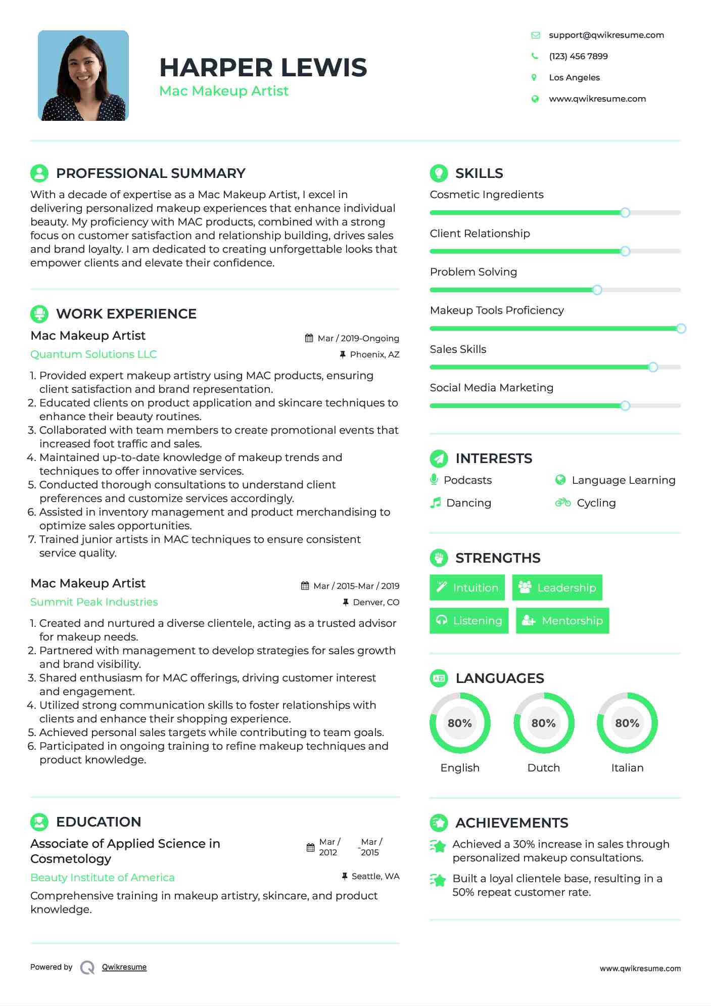 Mac Makeup Artist Resume Model