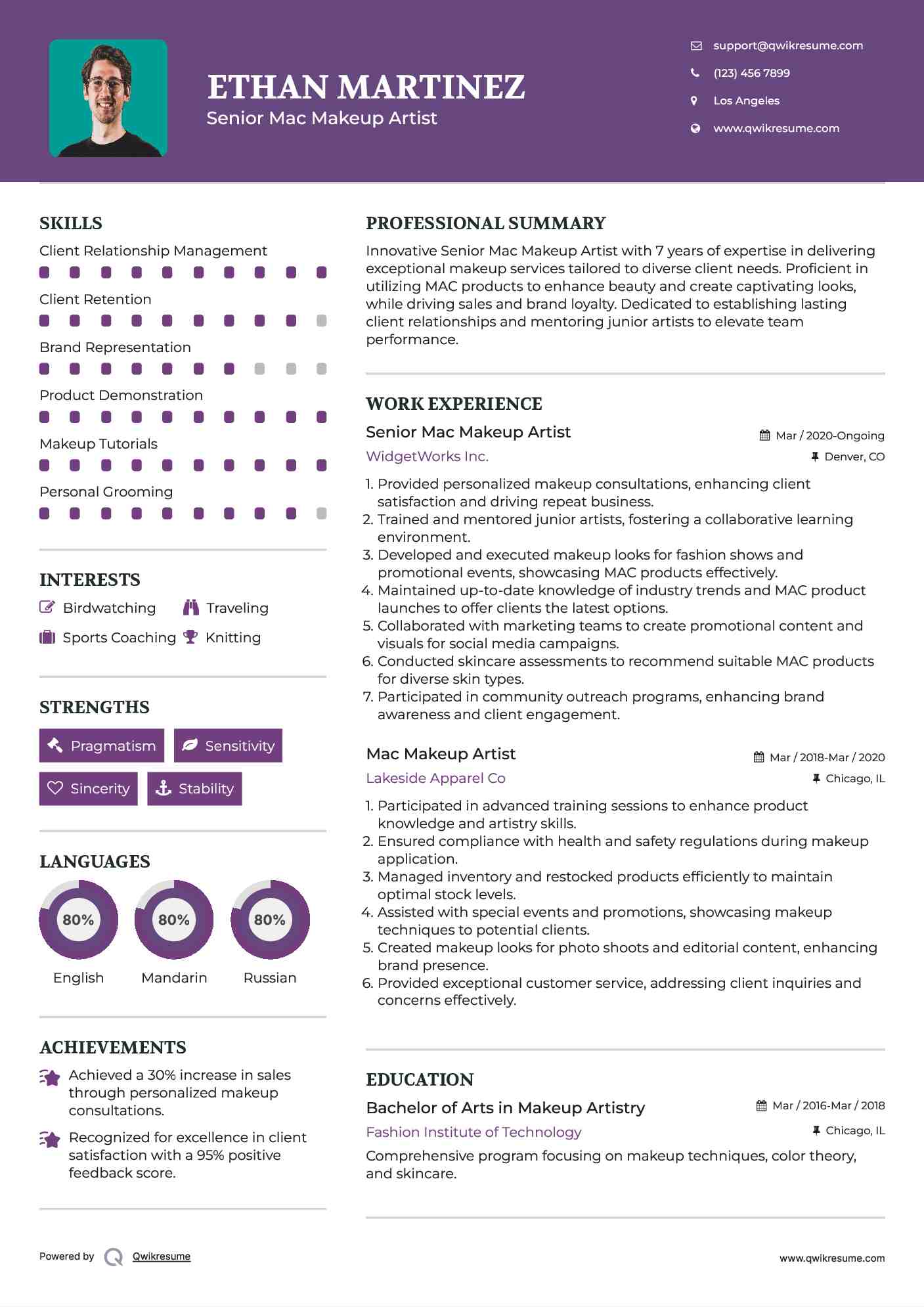 Senior Mac Makeup Artist Resume Format