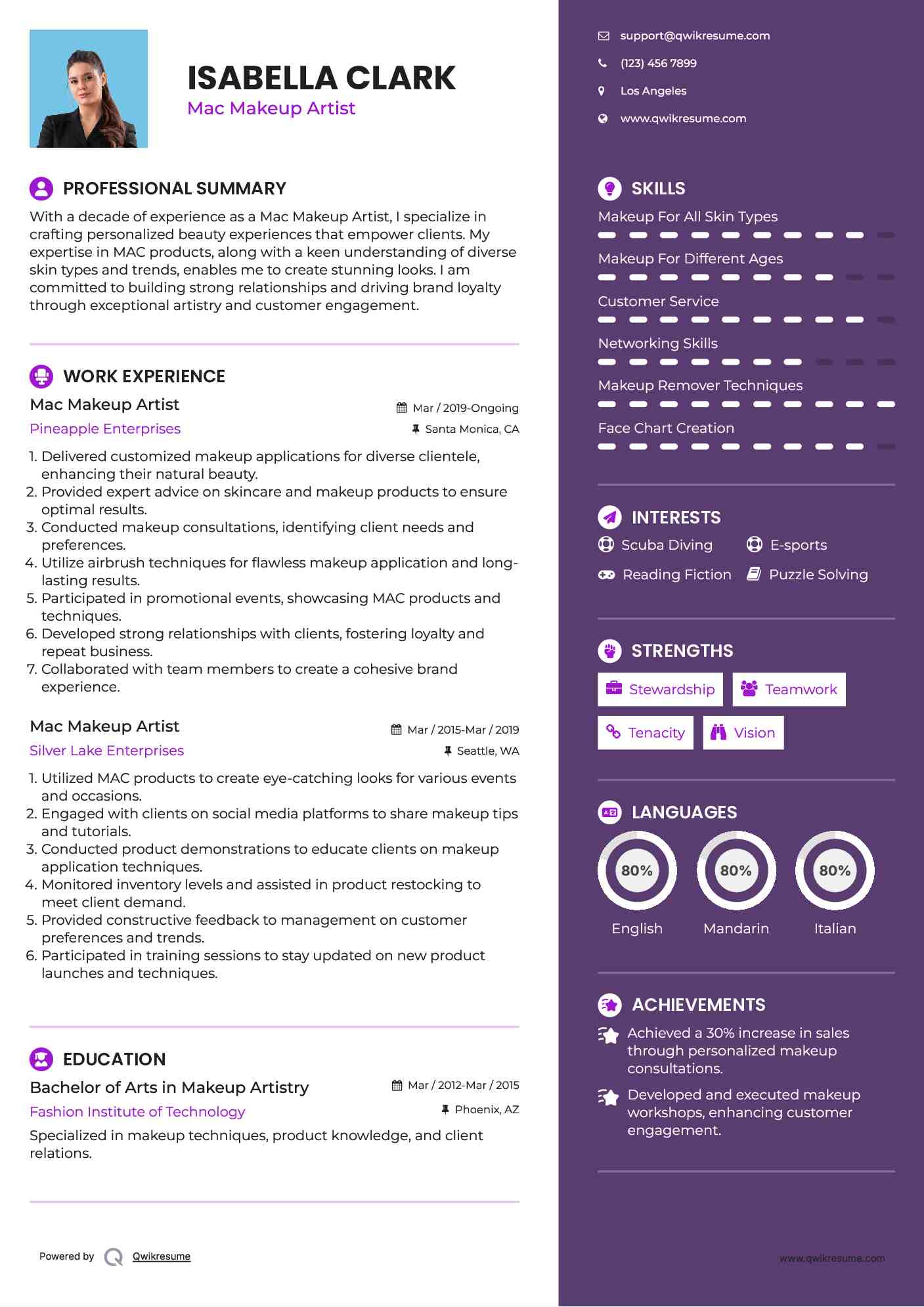 Mac Makeup Artist Resume Example