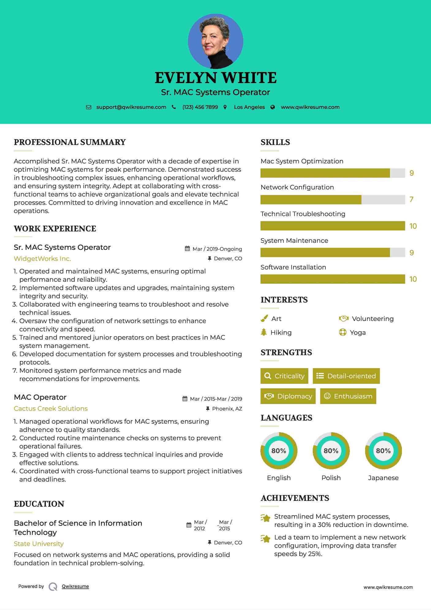 Sr. MAC Systems Operator Resume Model