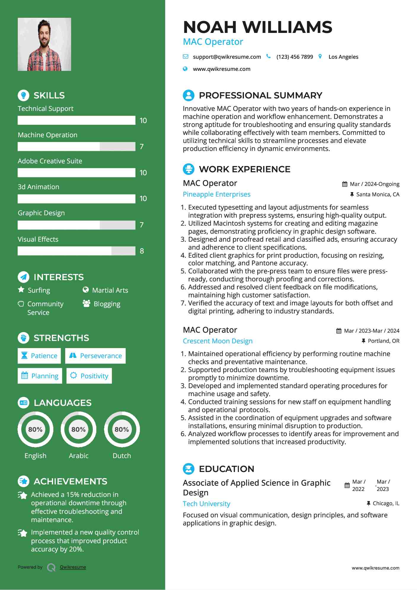 MAC Operator Resume Model