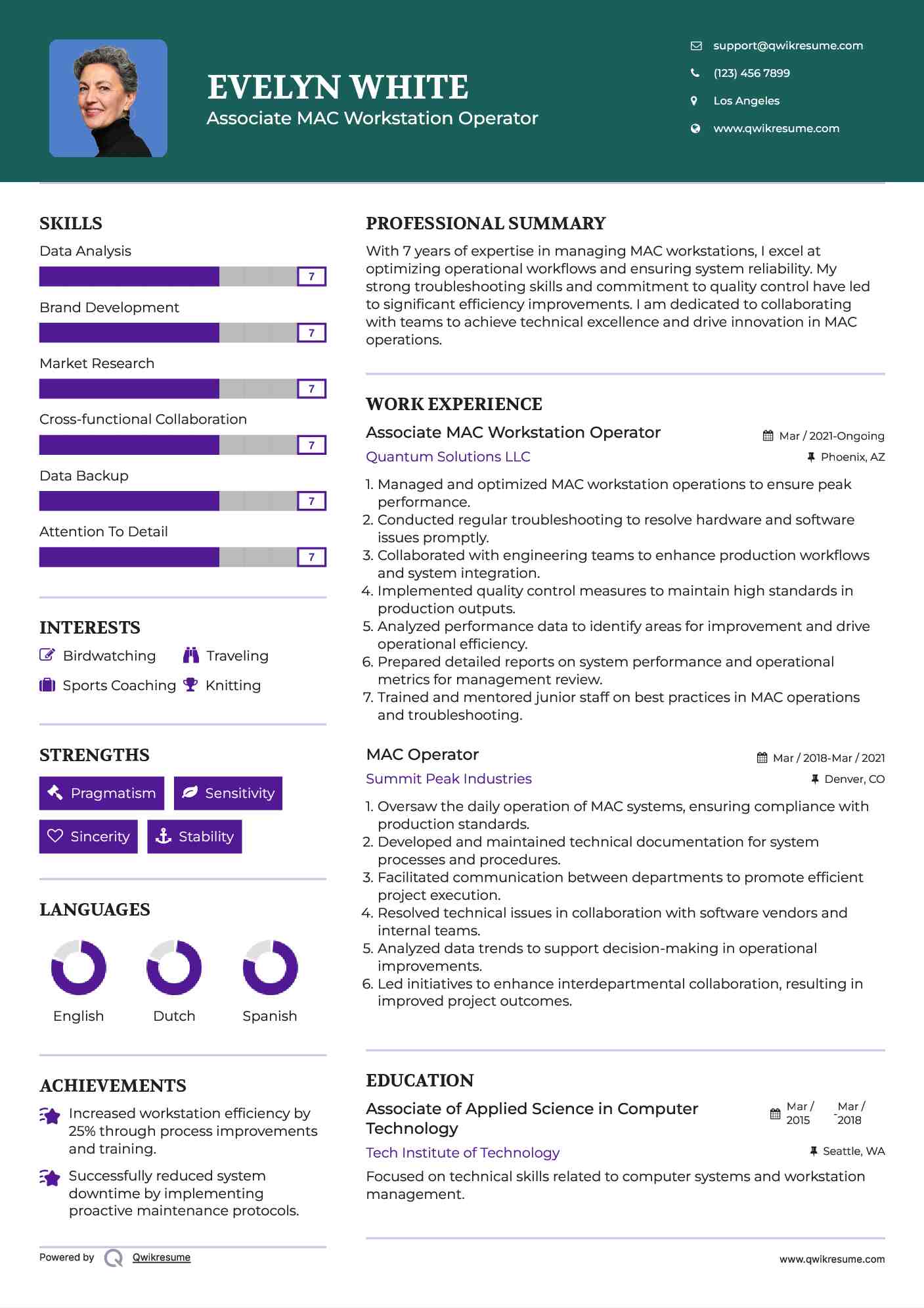 Associate MAC Workstation Operator Resume Model