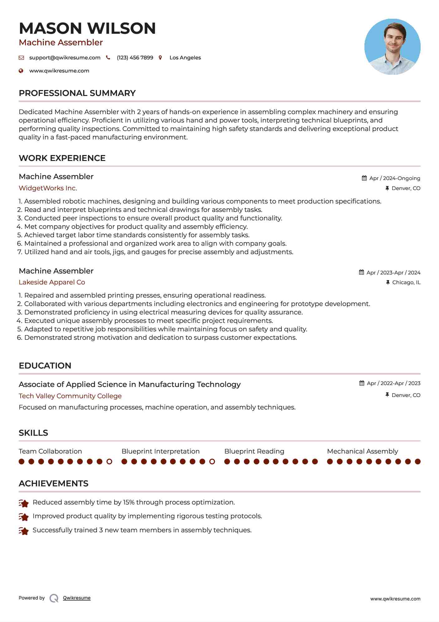 Machine Assembler Resume Template