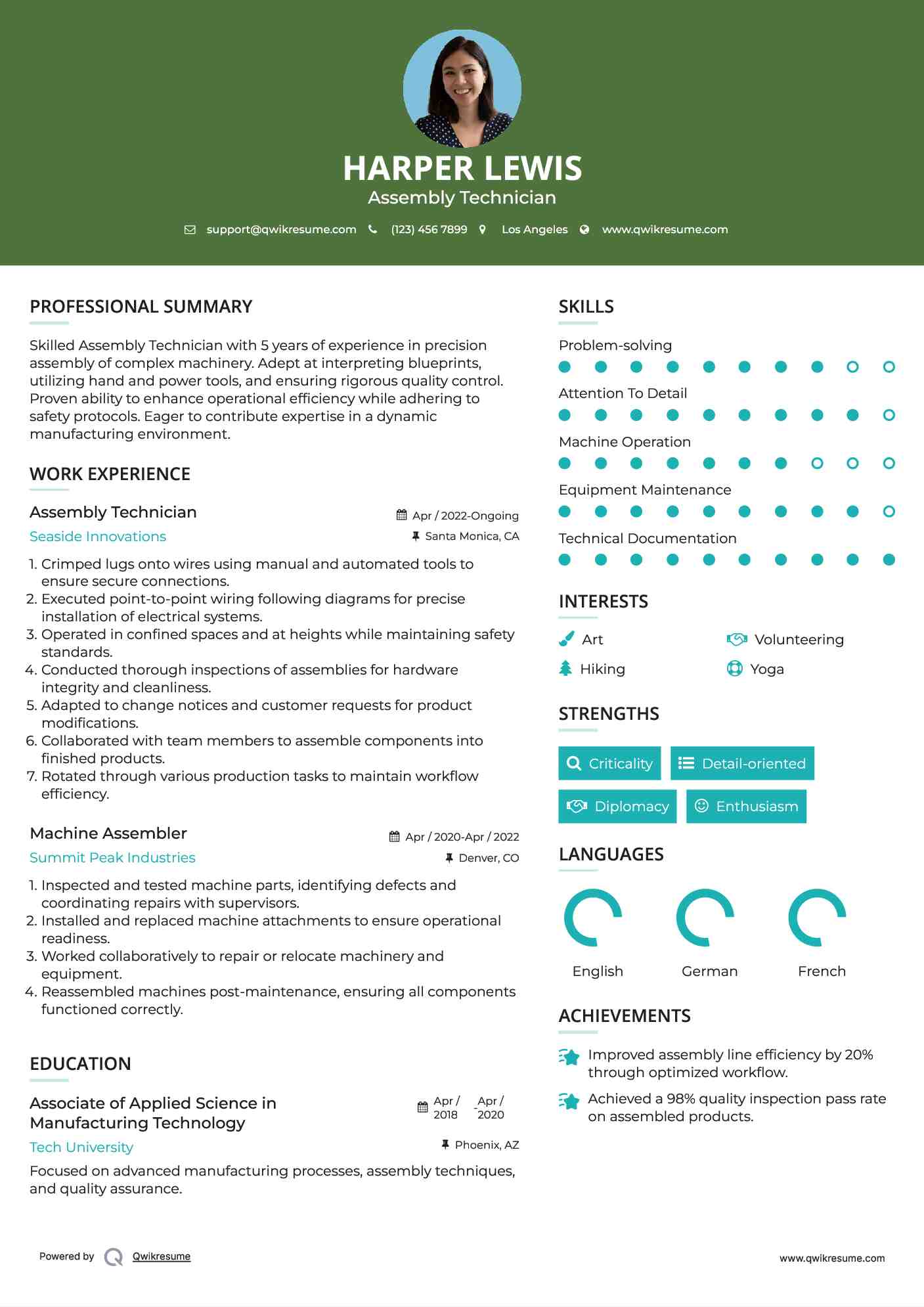 Assembly Technician Resume Model