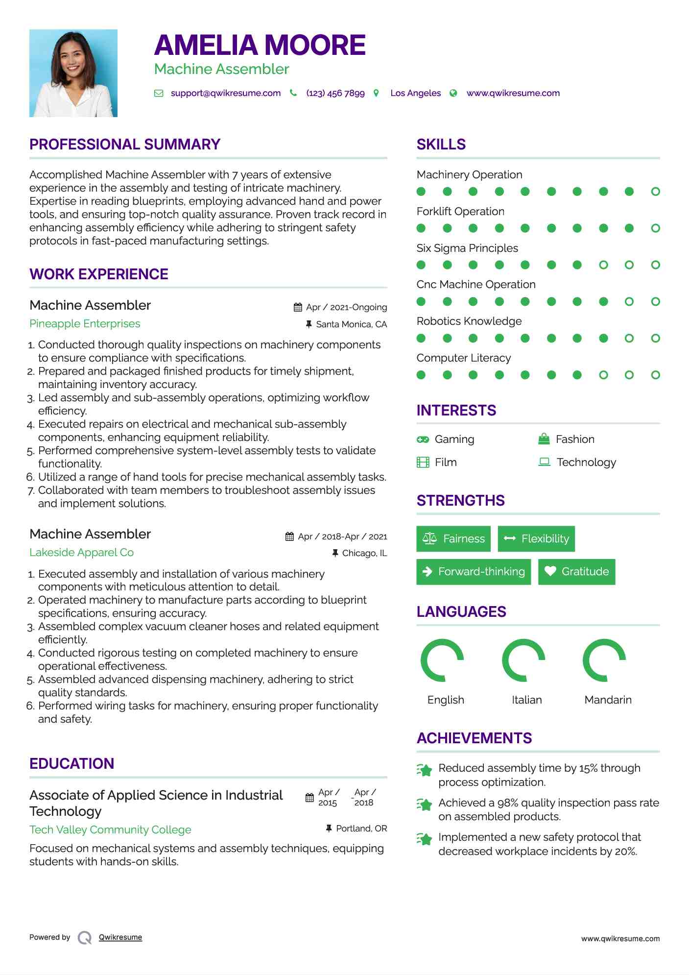 Machine Assembler Resume Example