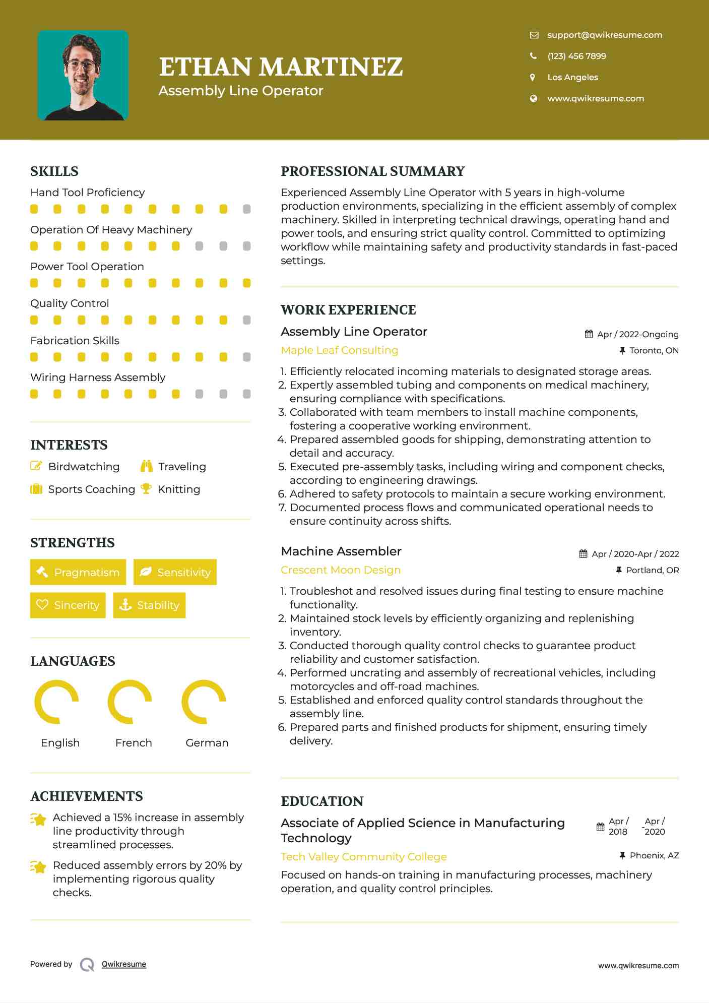 Assembly Line Operator Resume Template