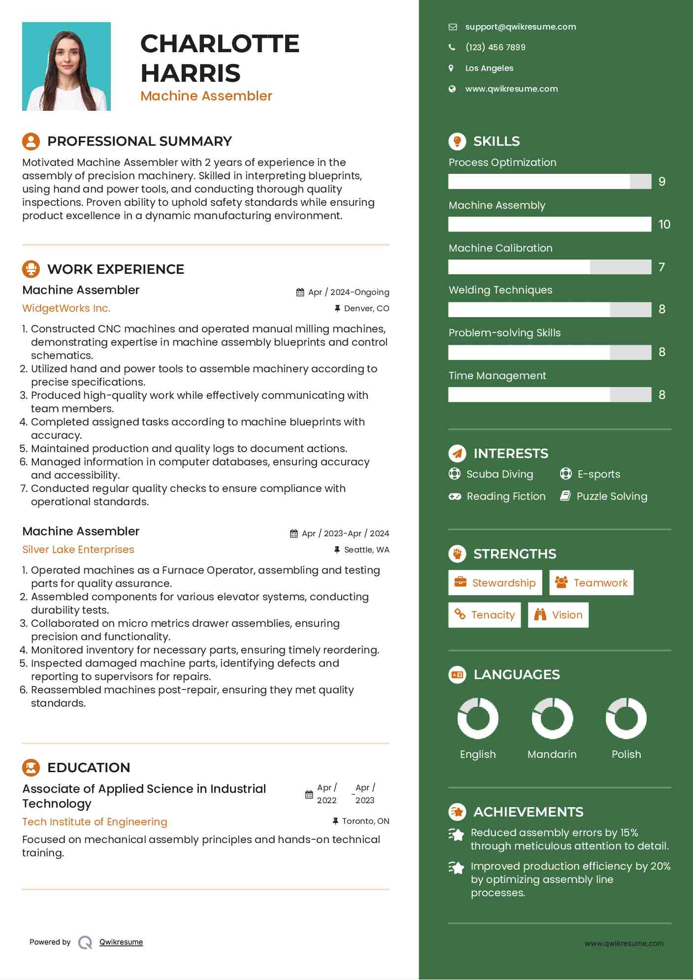 Machine Assembler Resume Example
