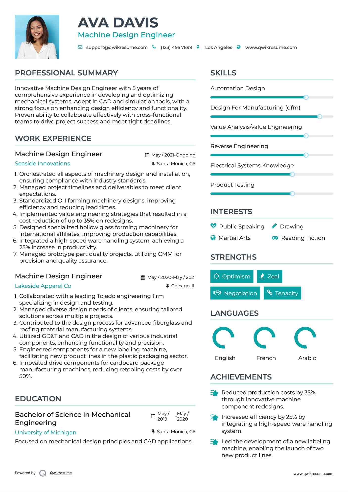 Machine Design Engineer Resume Template