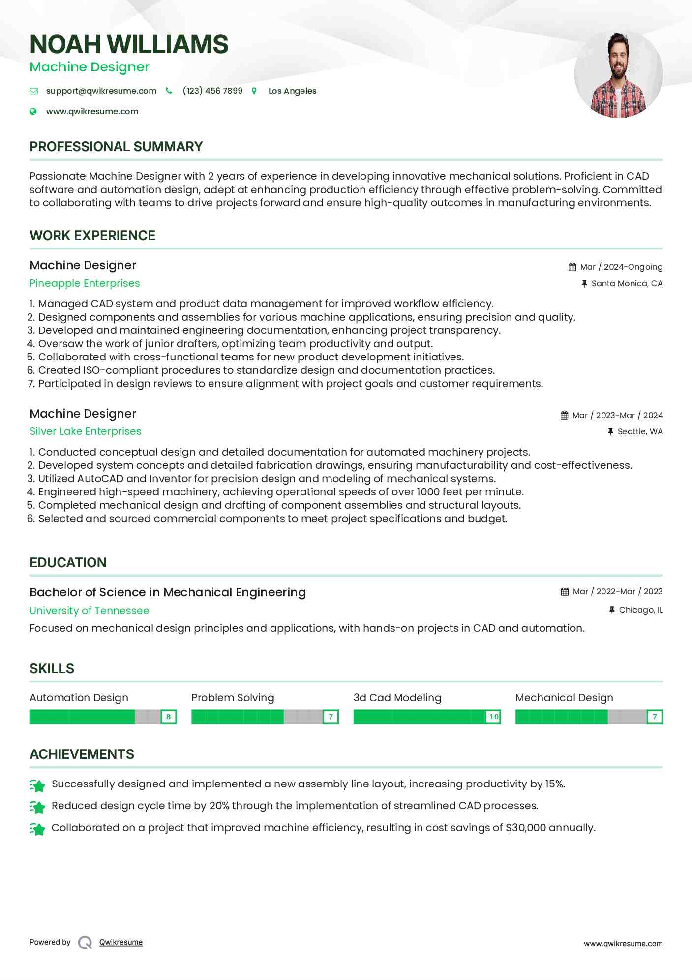 Machine Designer Resume Model