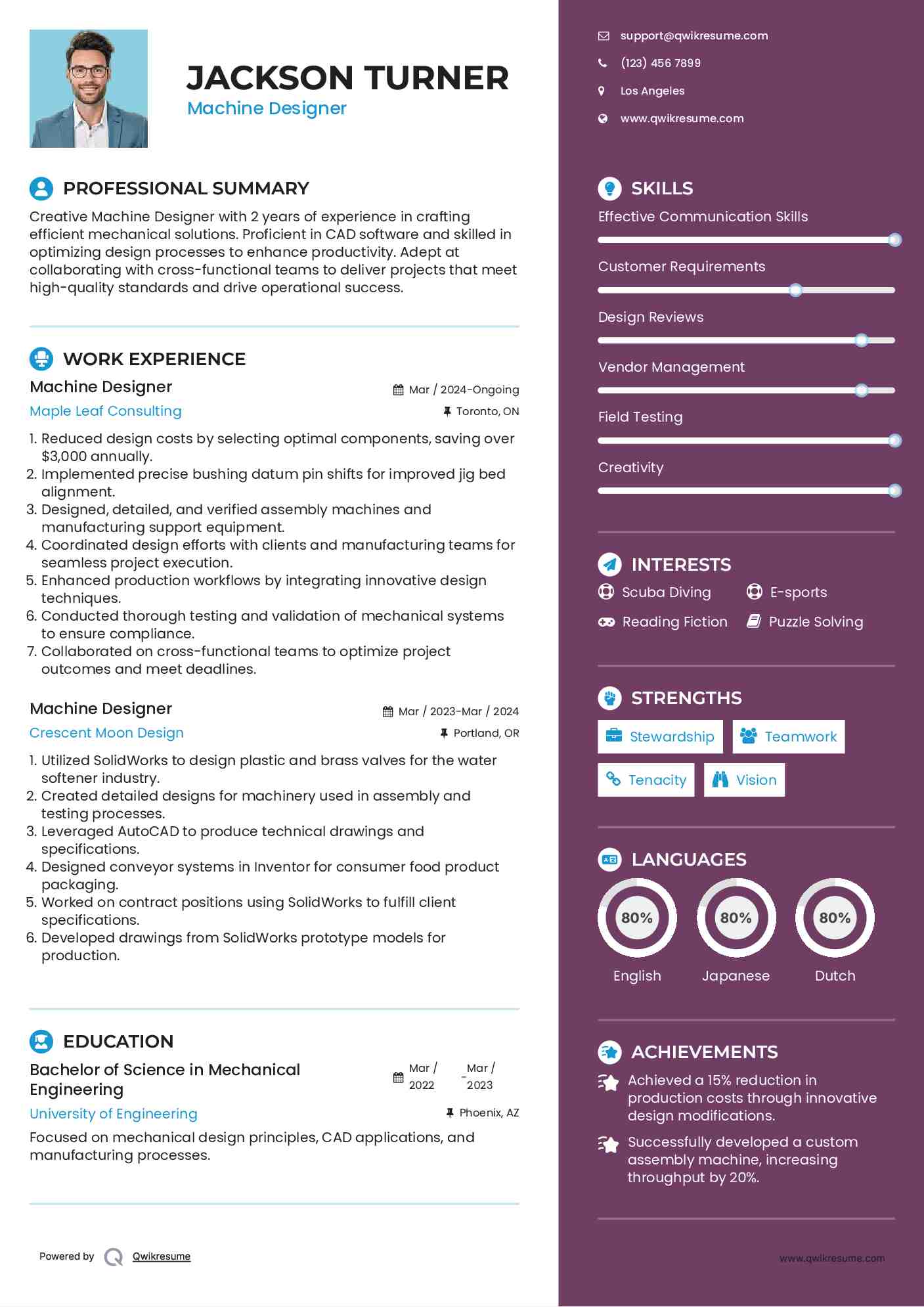 Machine Designer Resume Example