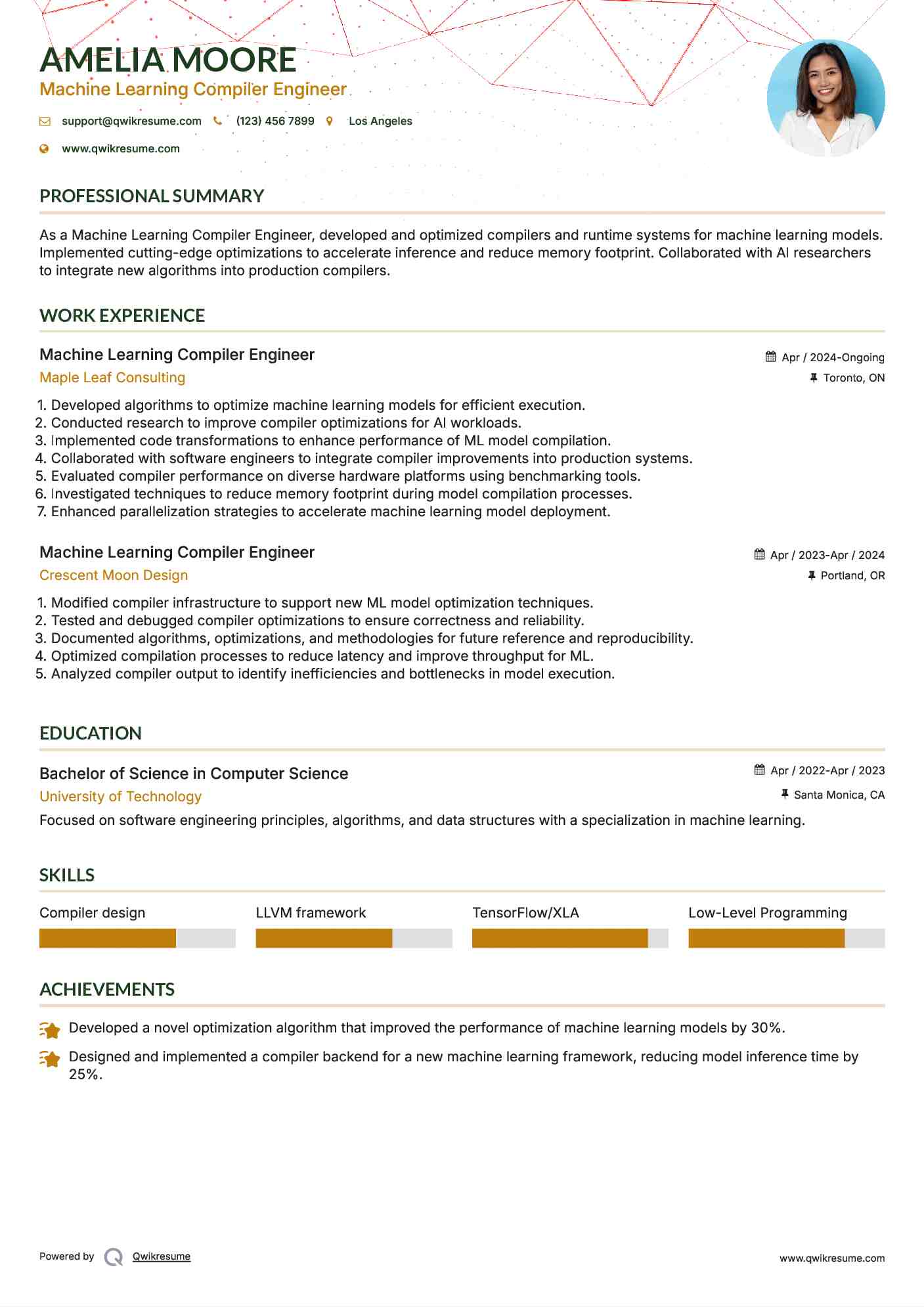 Machine Learning Compiler Engineer Resume Example