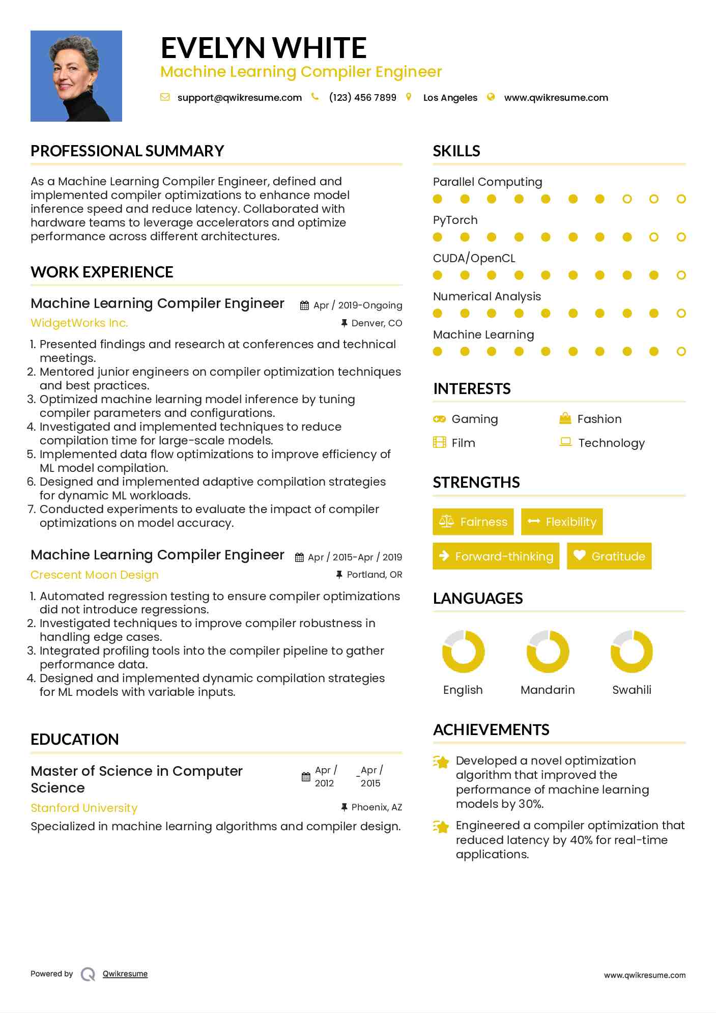Machine Learning Compiler Engineer Resume Template