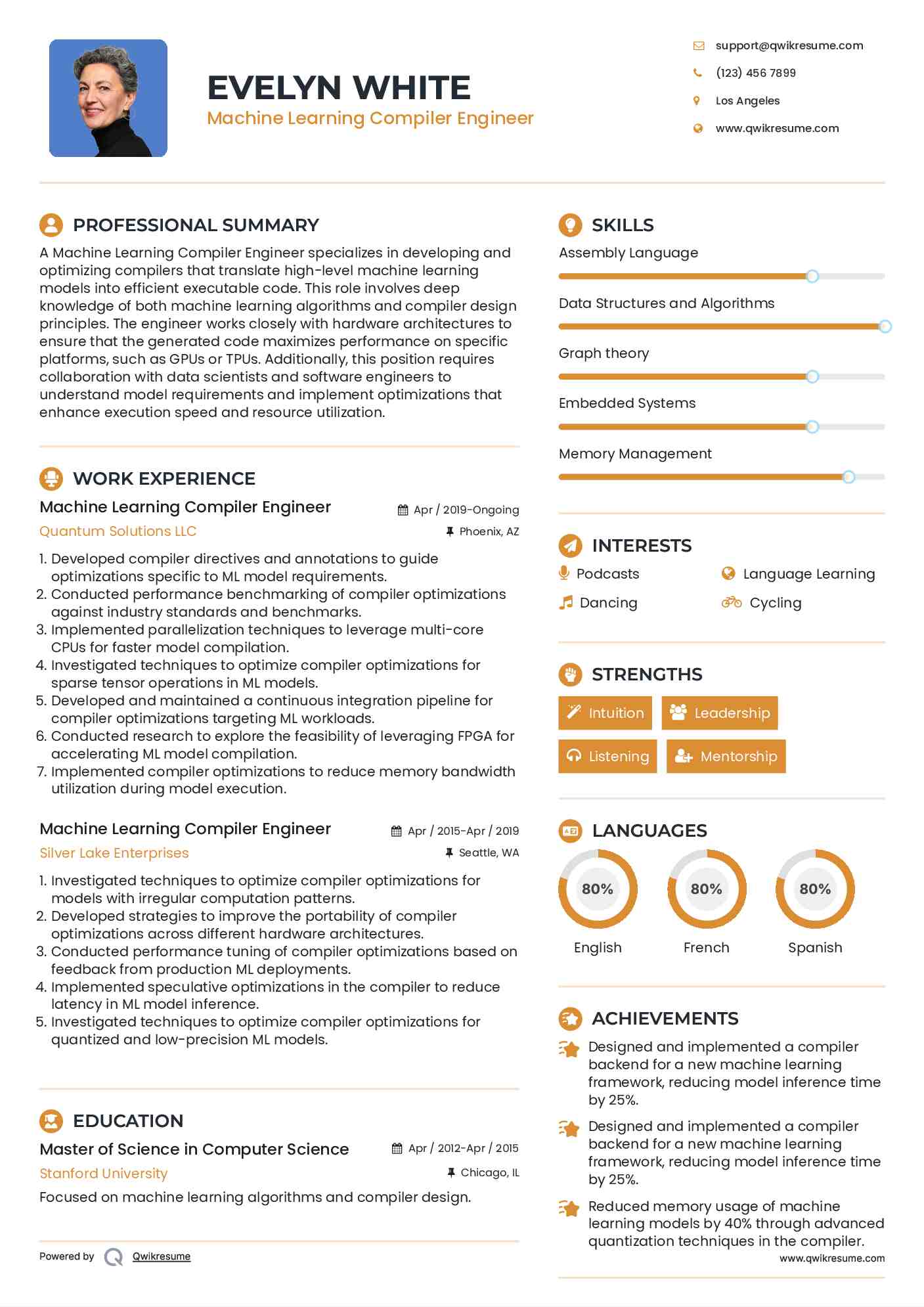 Machine Learning Compiler Engineer Resume Model