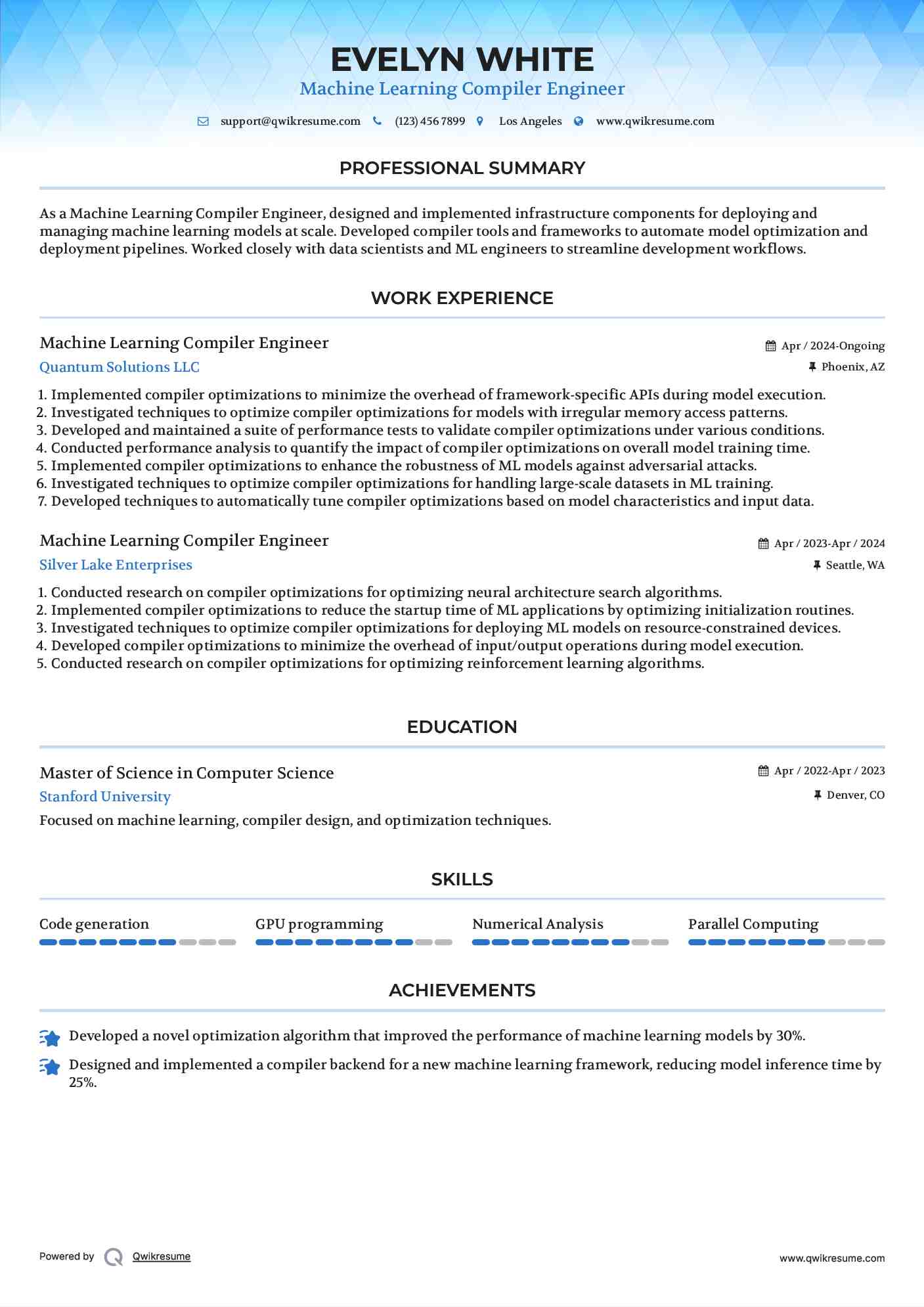 Machine Learning Compiler Engineer Resume Sample