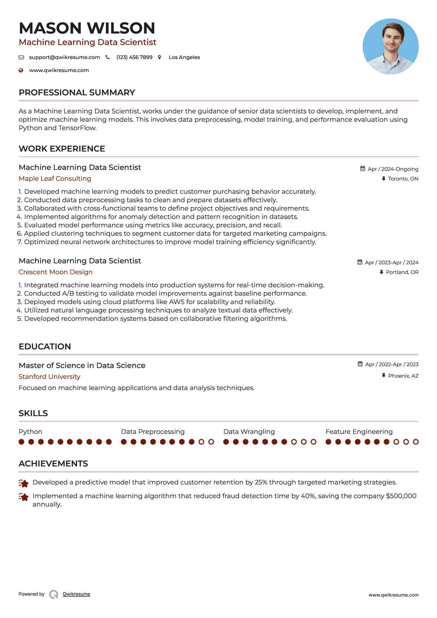 Machine Learning Data Scientist Resume Template