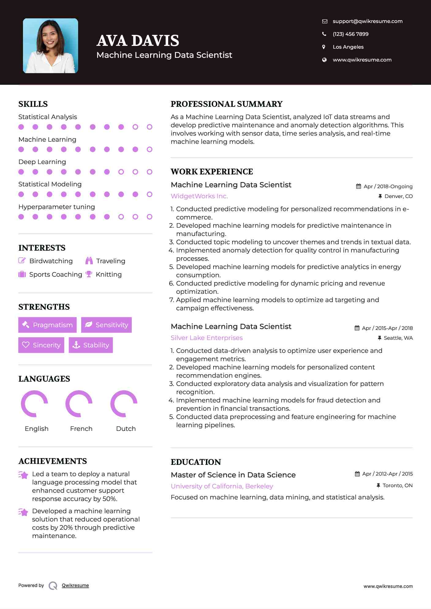 Machine Learning Data Scientist Resume Sample