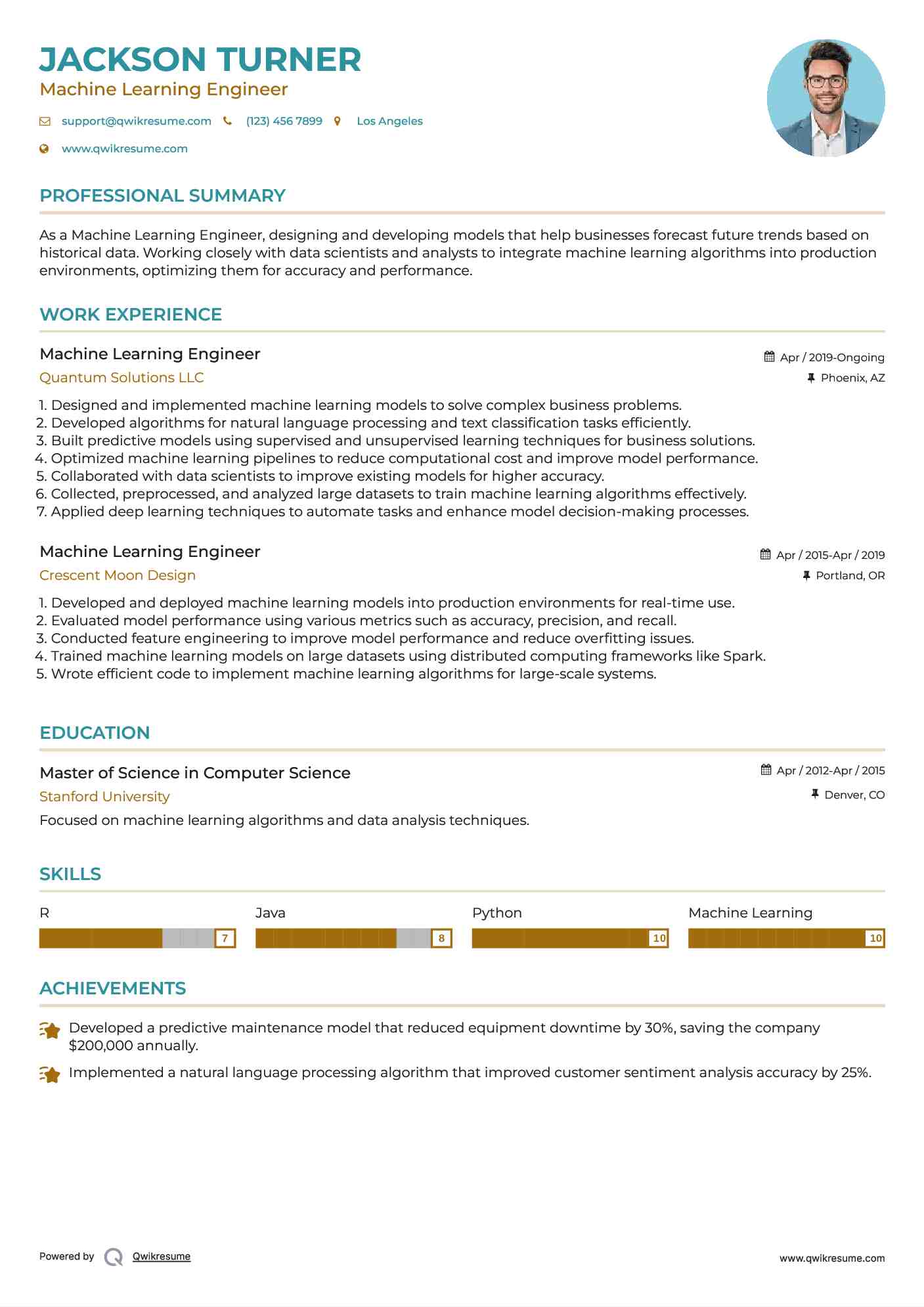 Machine Learning Engineer Resume Format
