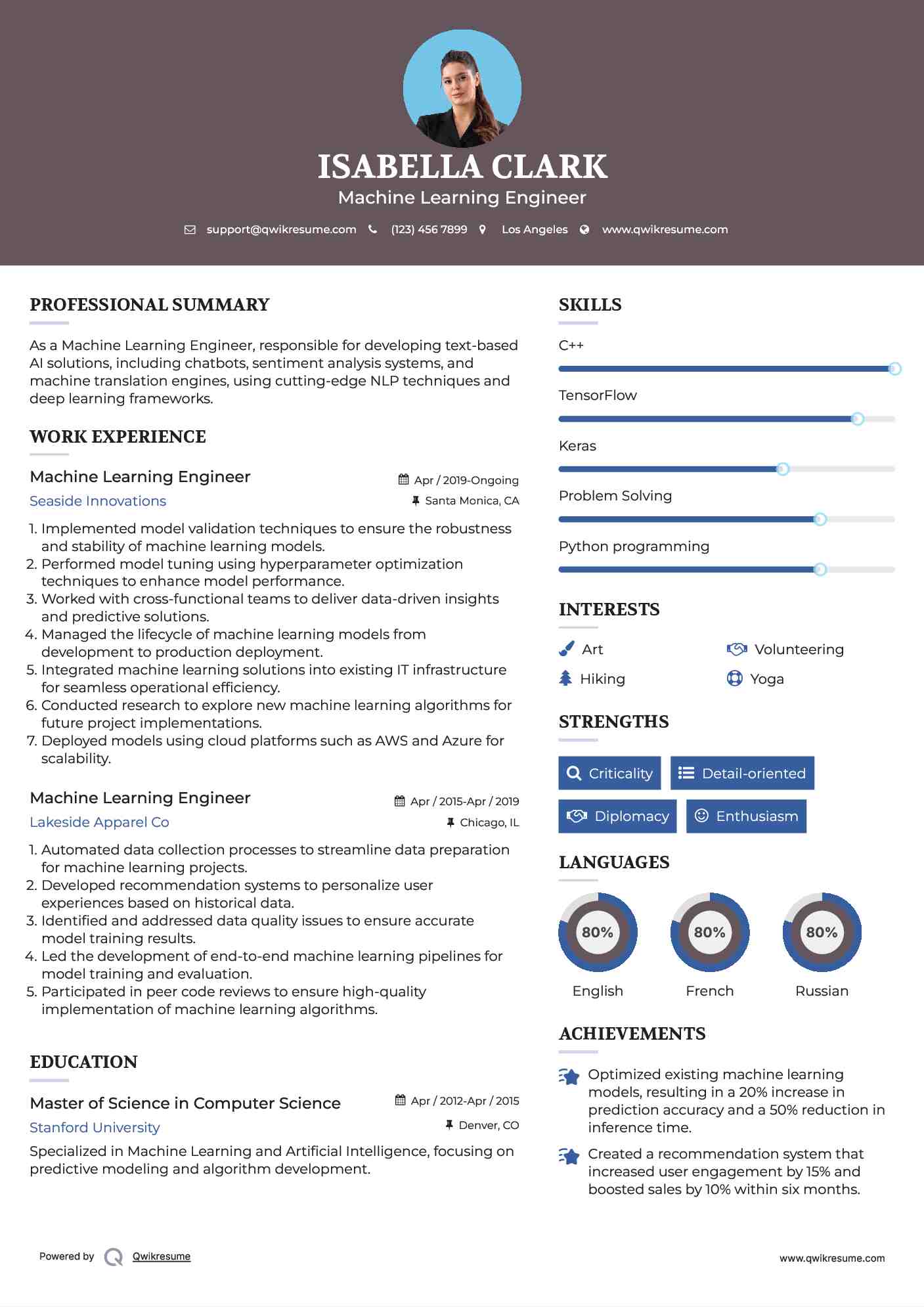 Machine Learning Engineer Resume Example