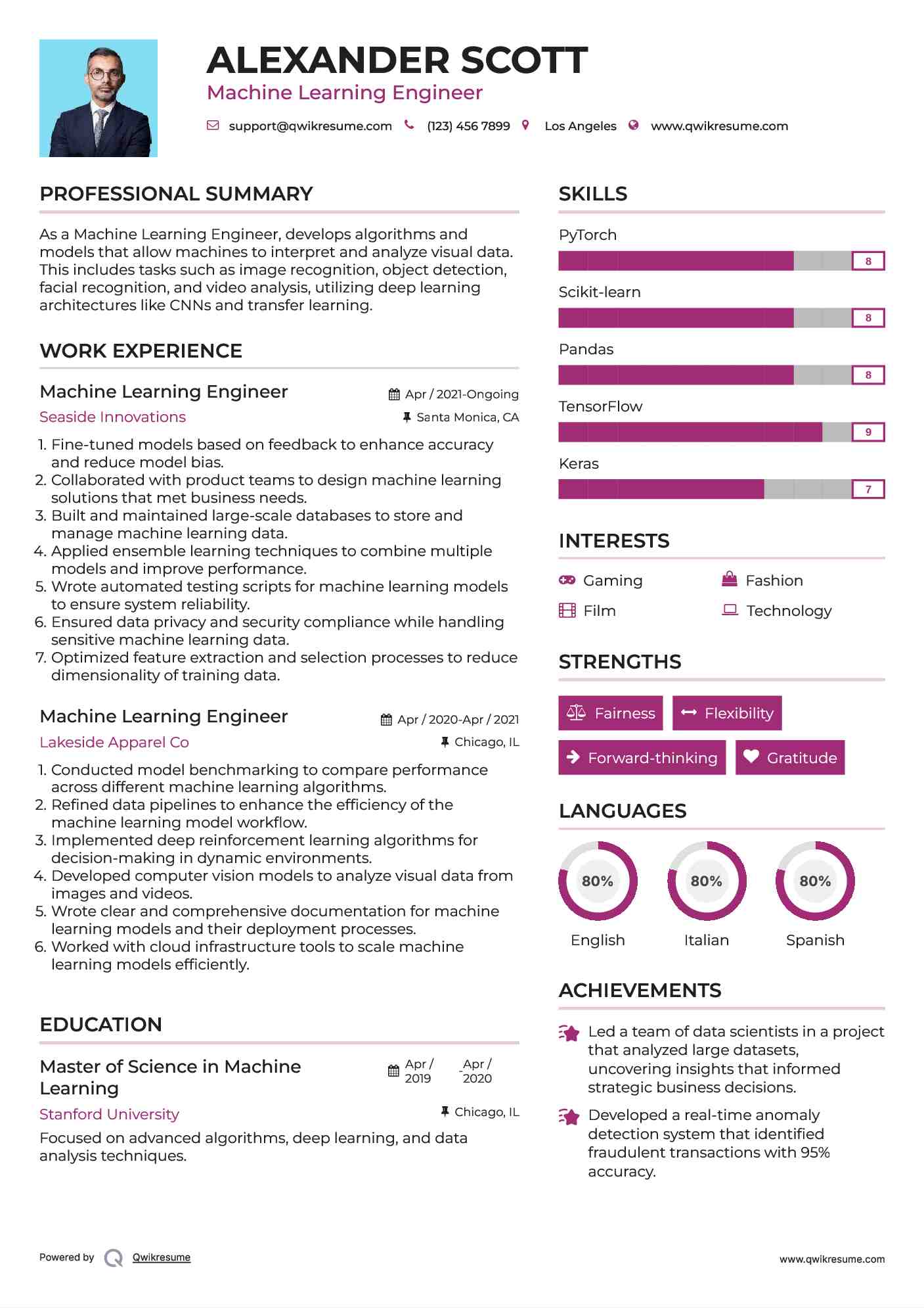 Machine Learning Engineer Resume Sample