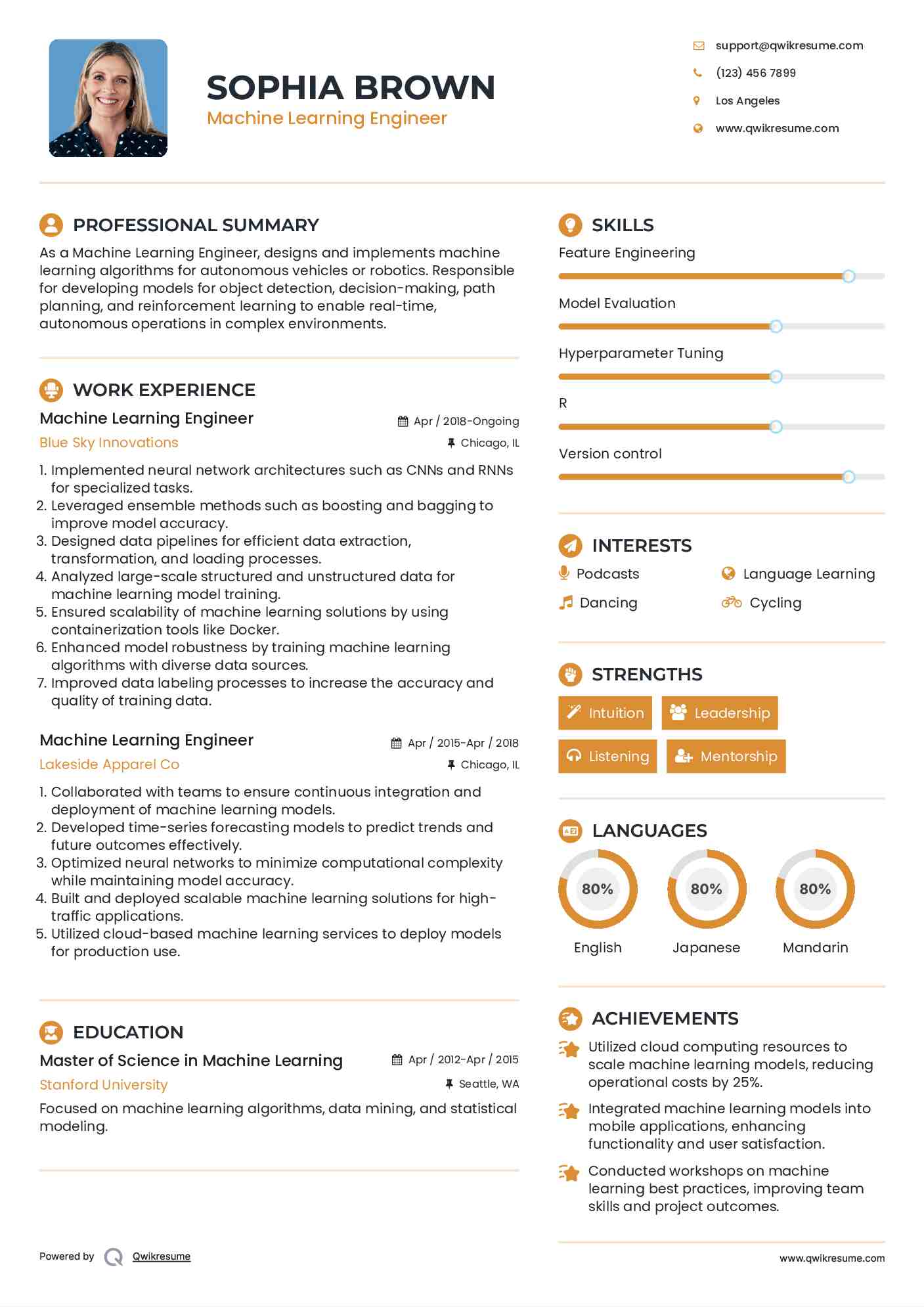 Machine Learning Engineer Resume Format