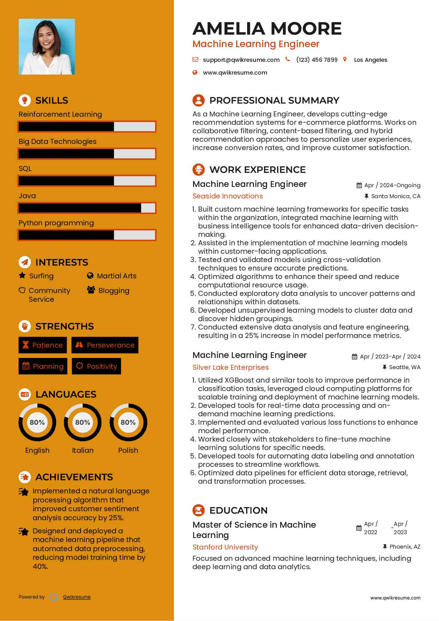 Machine Learning Engineer Resume Model