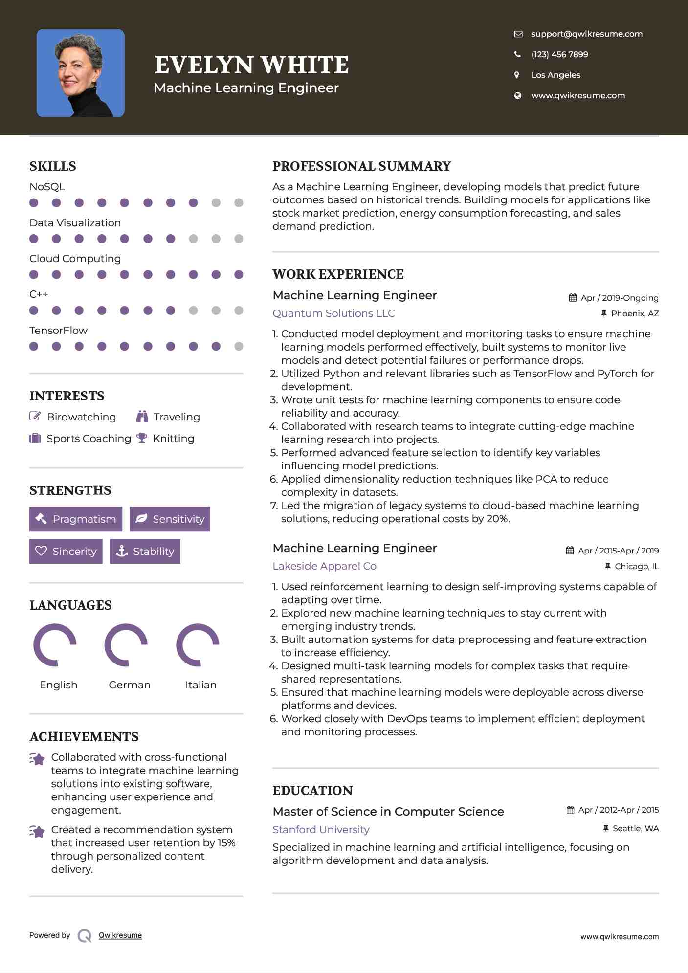 Machine Learning Engineer Resume Format