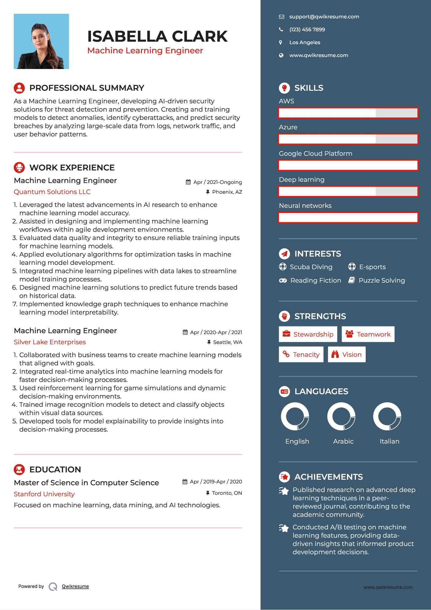 Machine Learning Engineer Resume Model