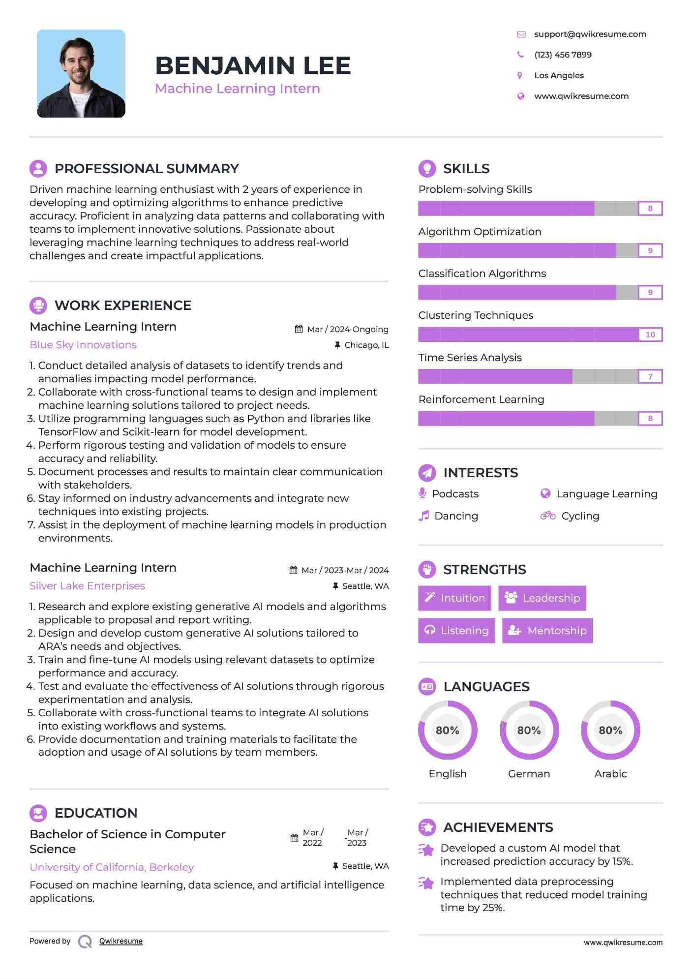 Machine Learning Intern Resume Model