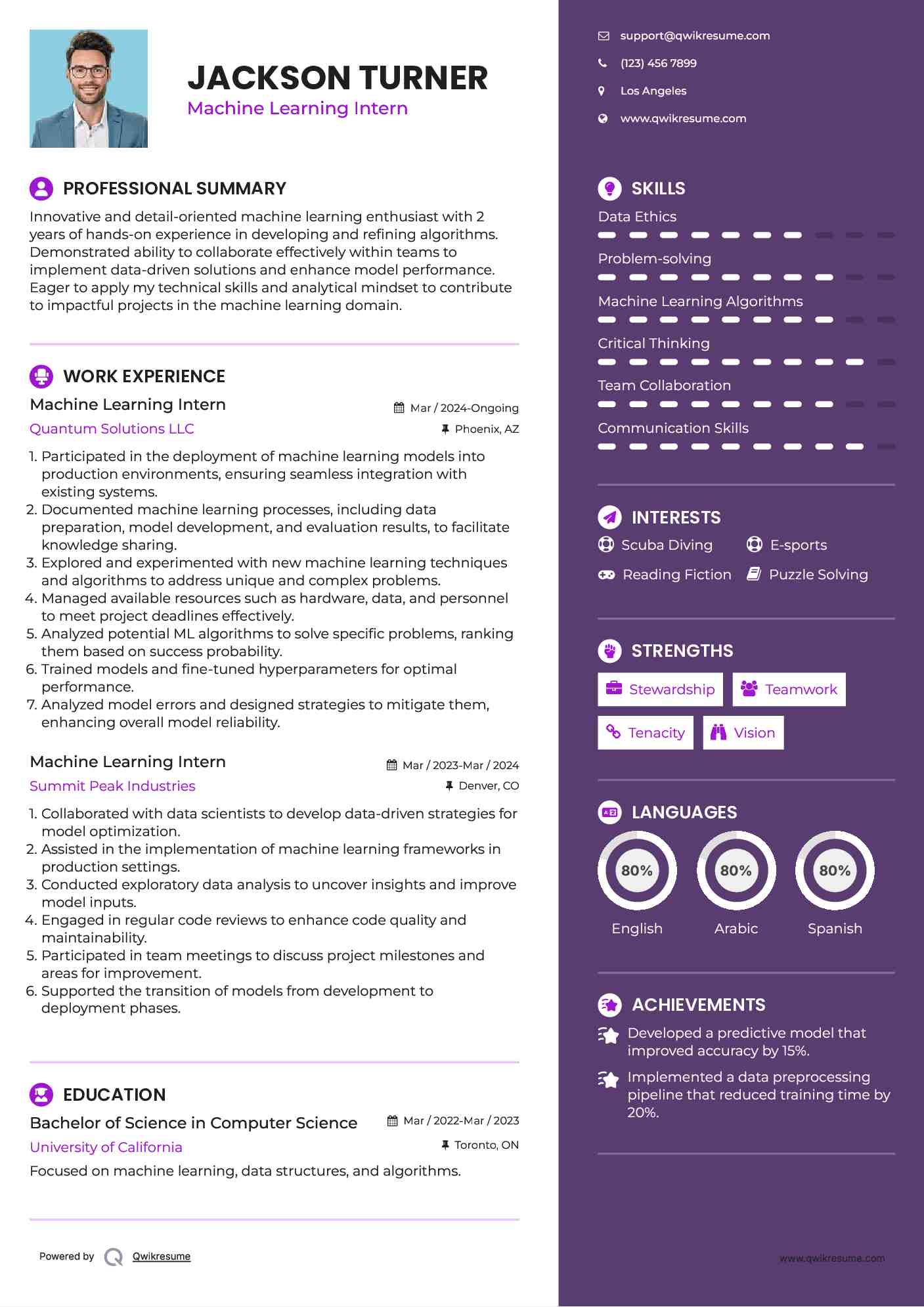 Machine Learning Intern Resume Format
