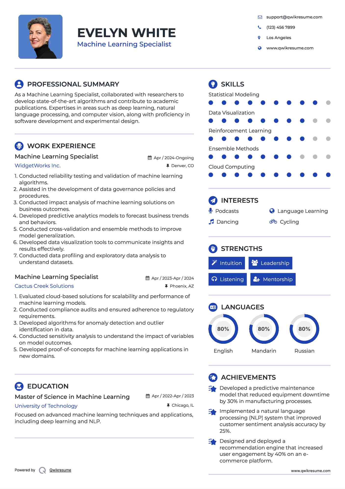 Machine Learning Specialist Resume Sample