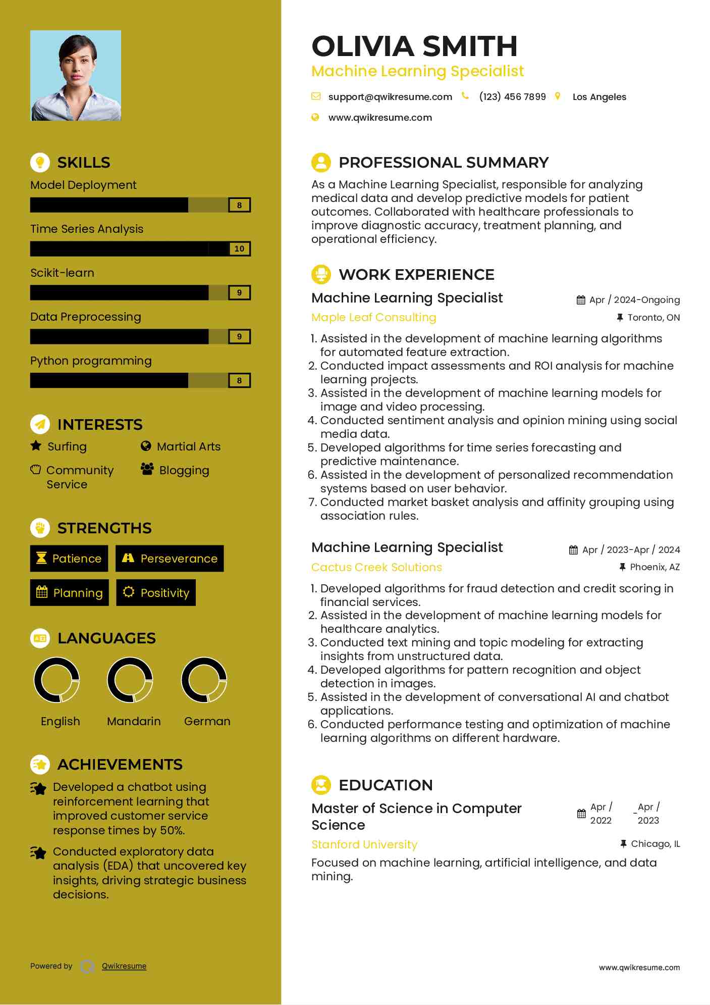 Machine Learning Specialist Resume Template