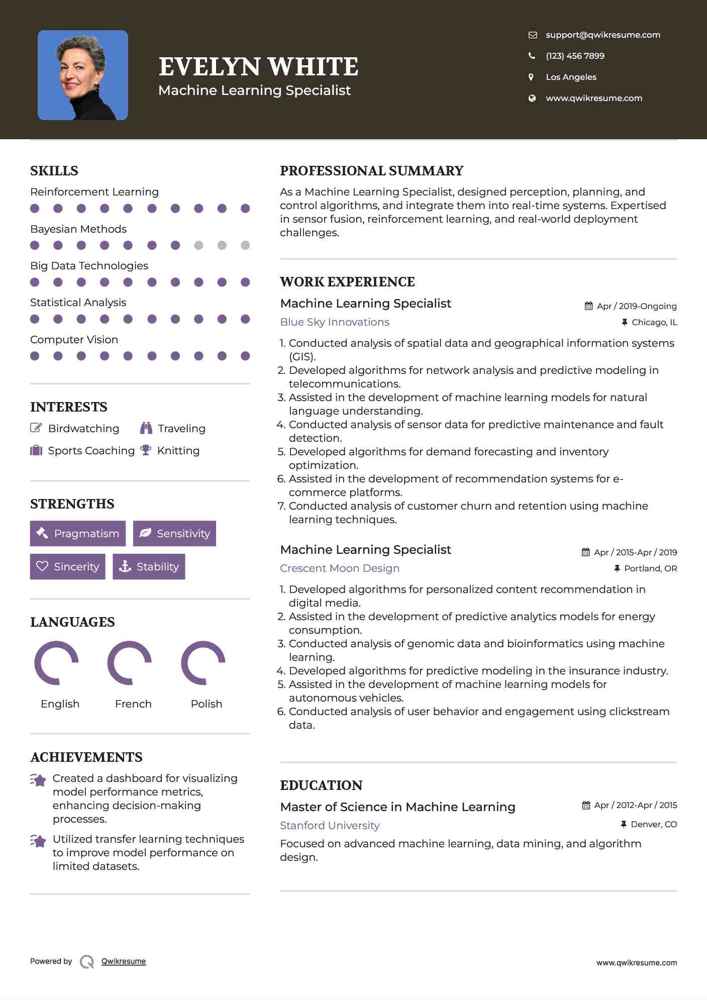 Machine Learning Specialist Resume Template