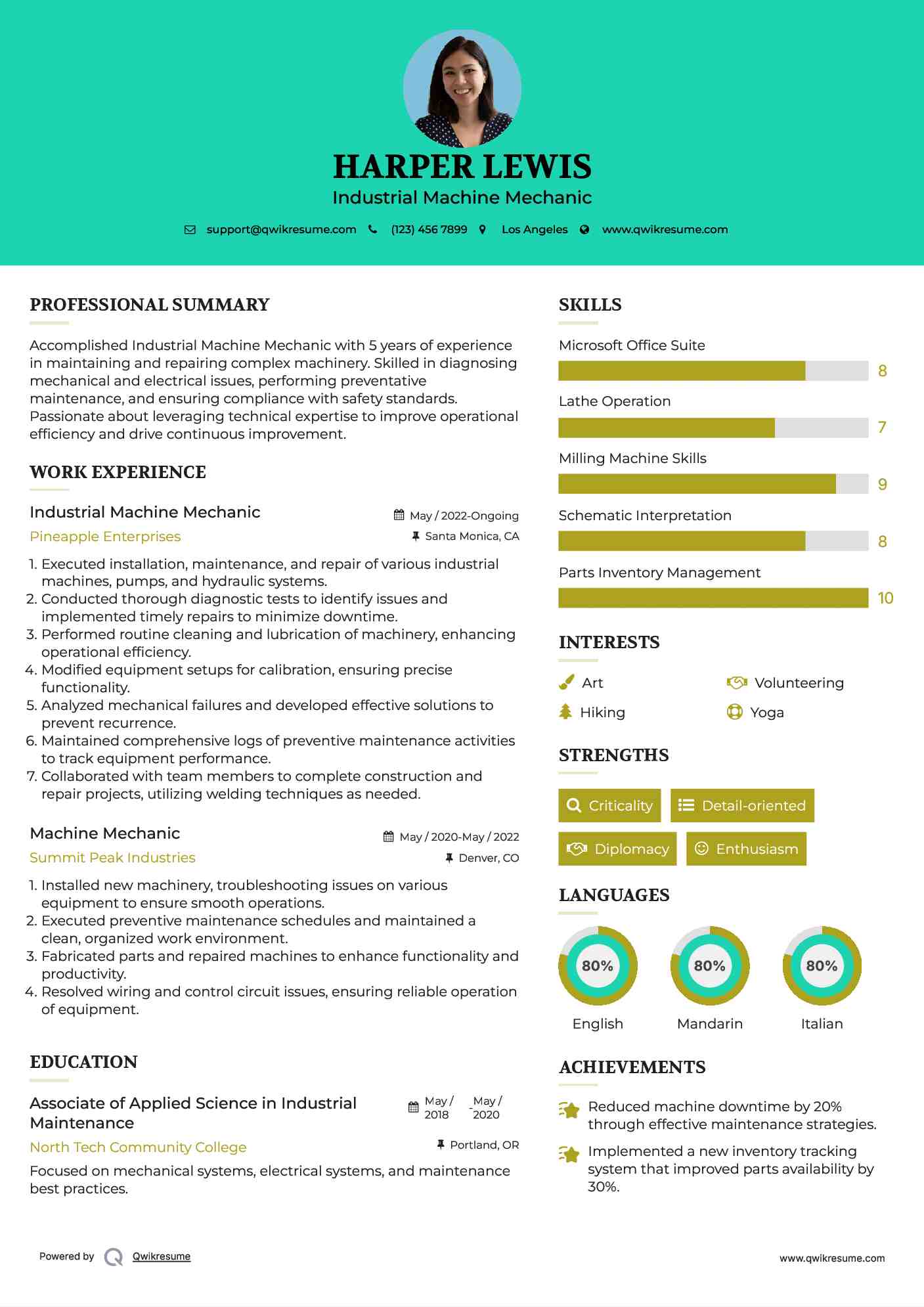 Industrial Machine Mechanic Resume Sample