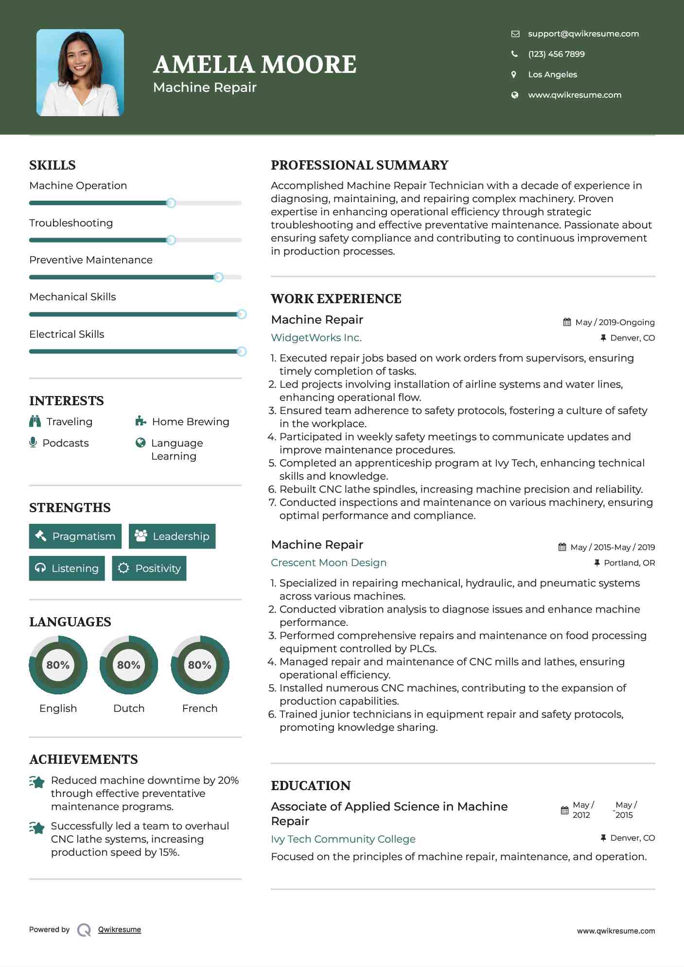 Machine Repair Resume Example