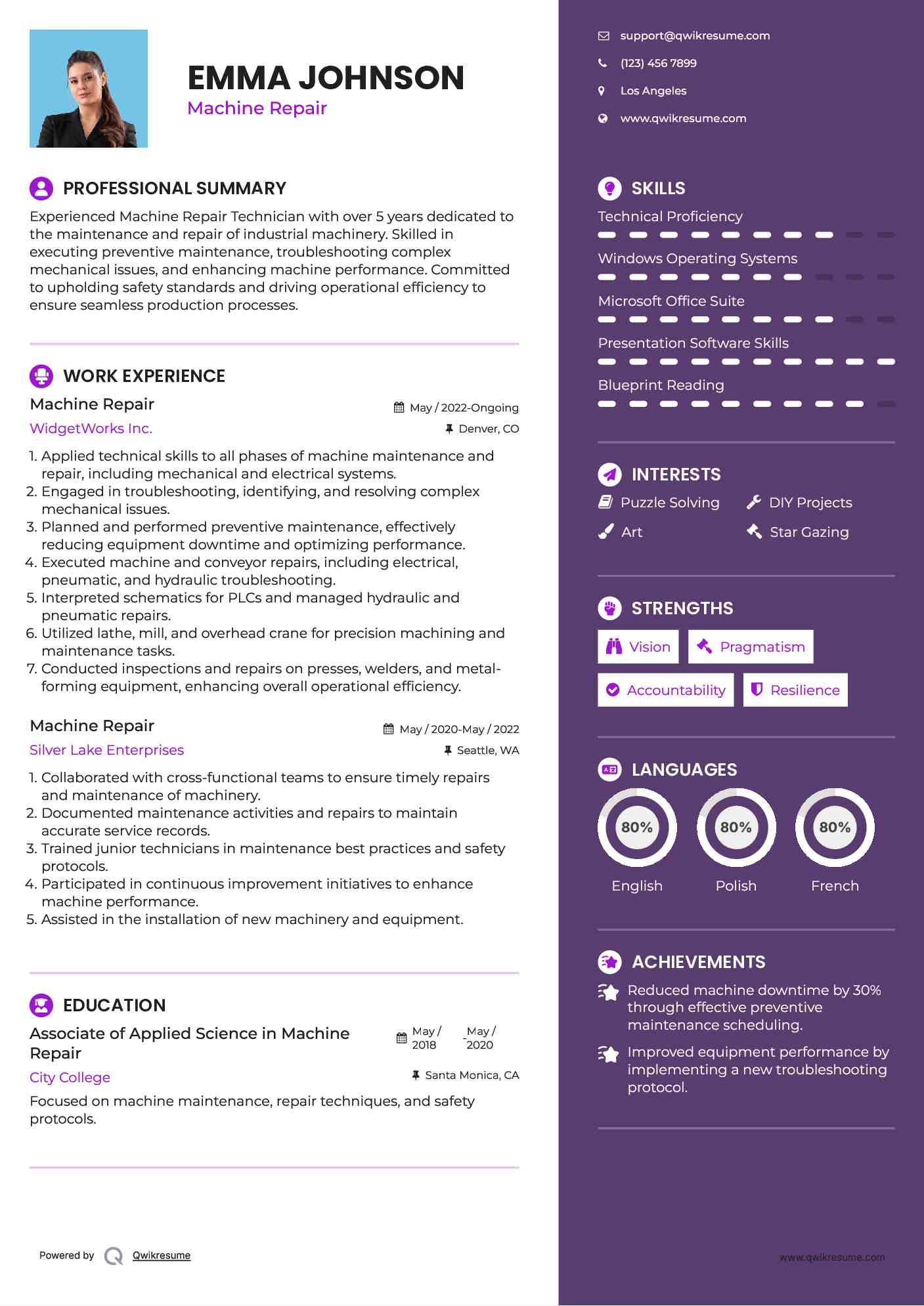 Machine Repair Resume Model