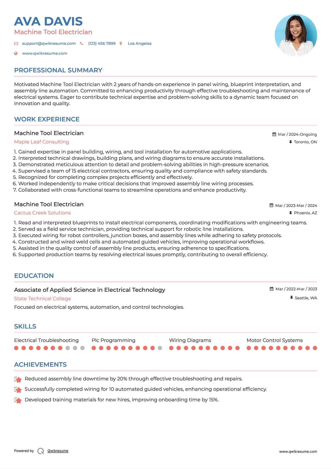 Machine Tool Electrician Resume Template
