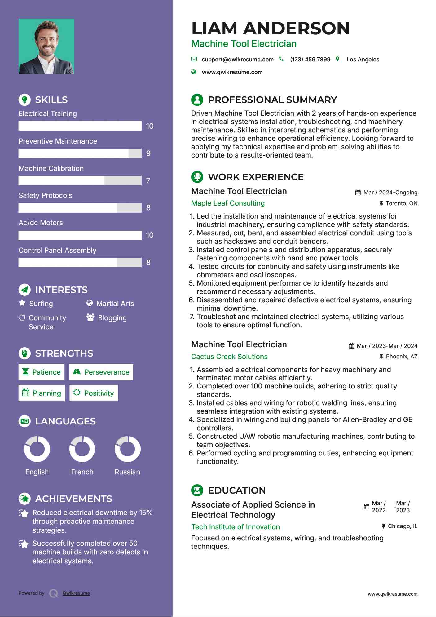 Machine Tool Electrician Resume Sample