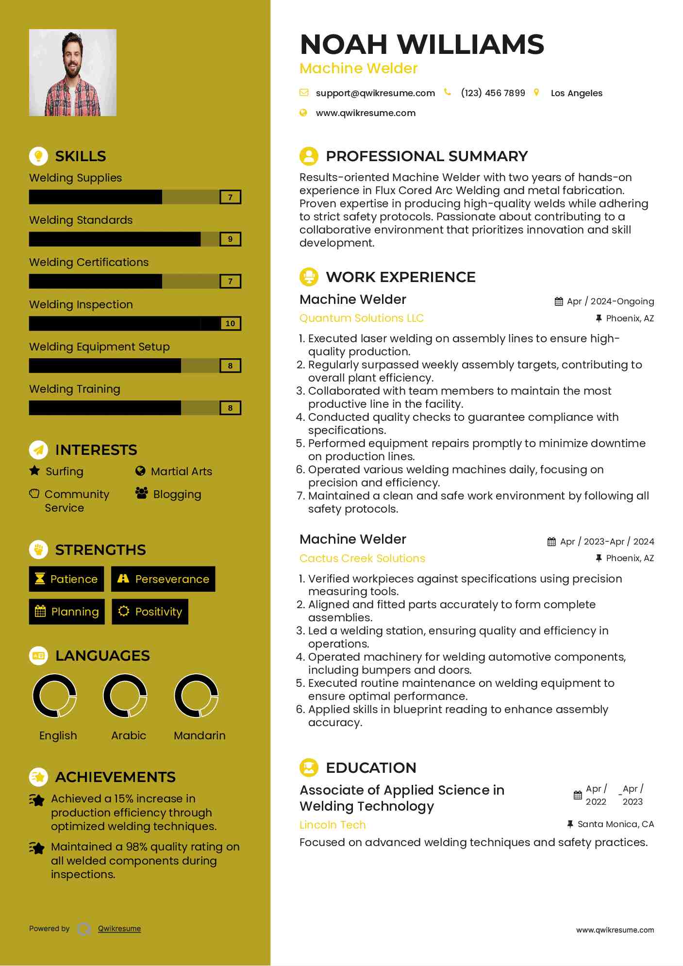 Machine Welder Resume Example