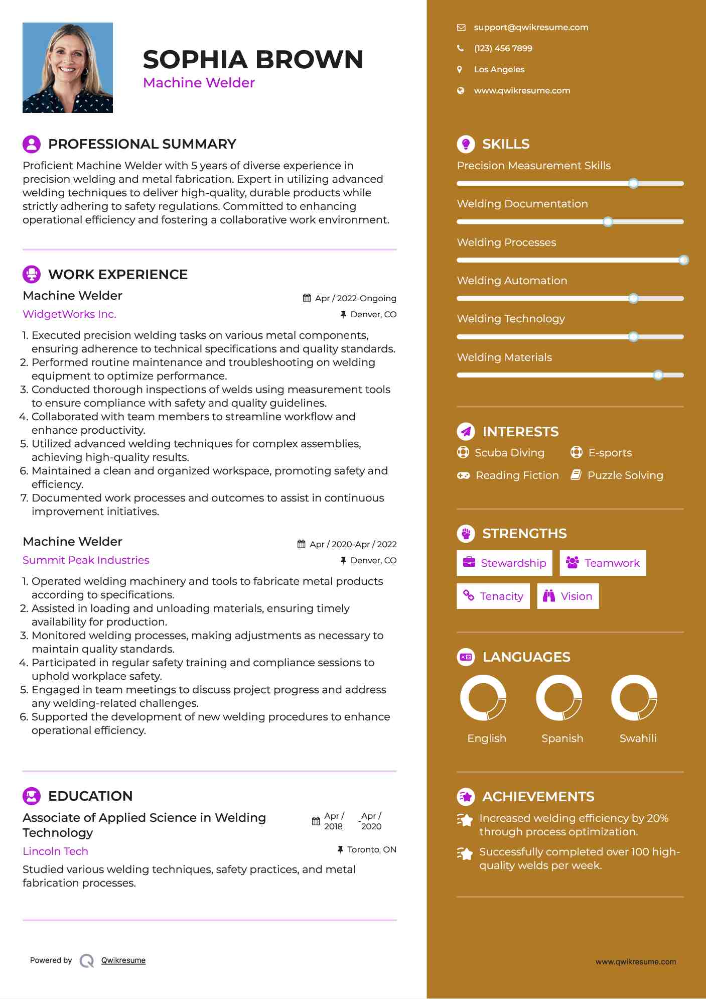 Machine Welder Resume Sample