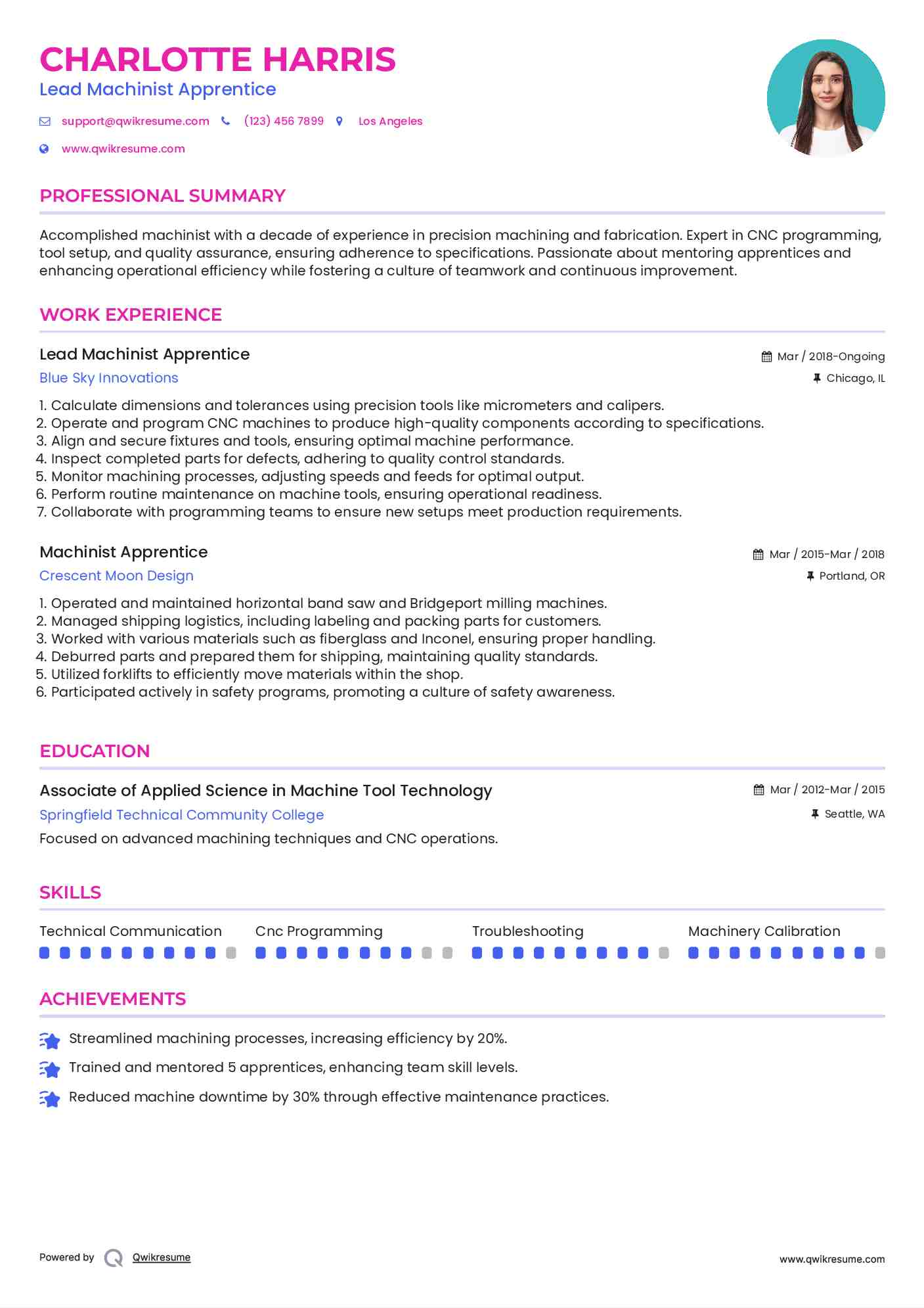 Lead Machinist Apprentice Resume Format