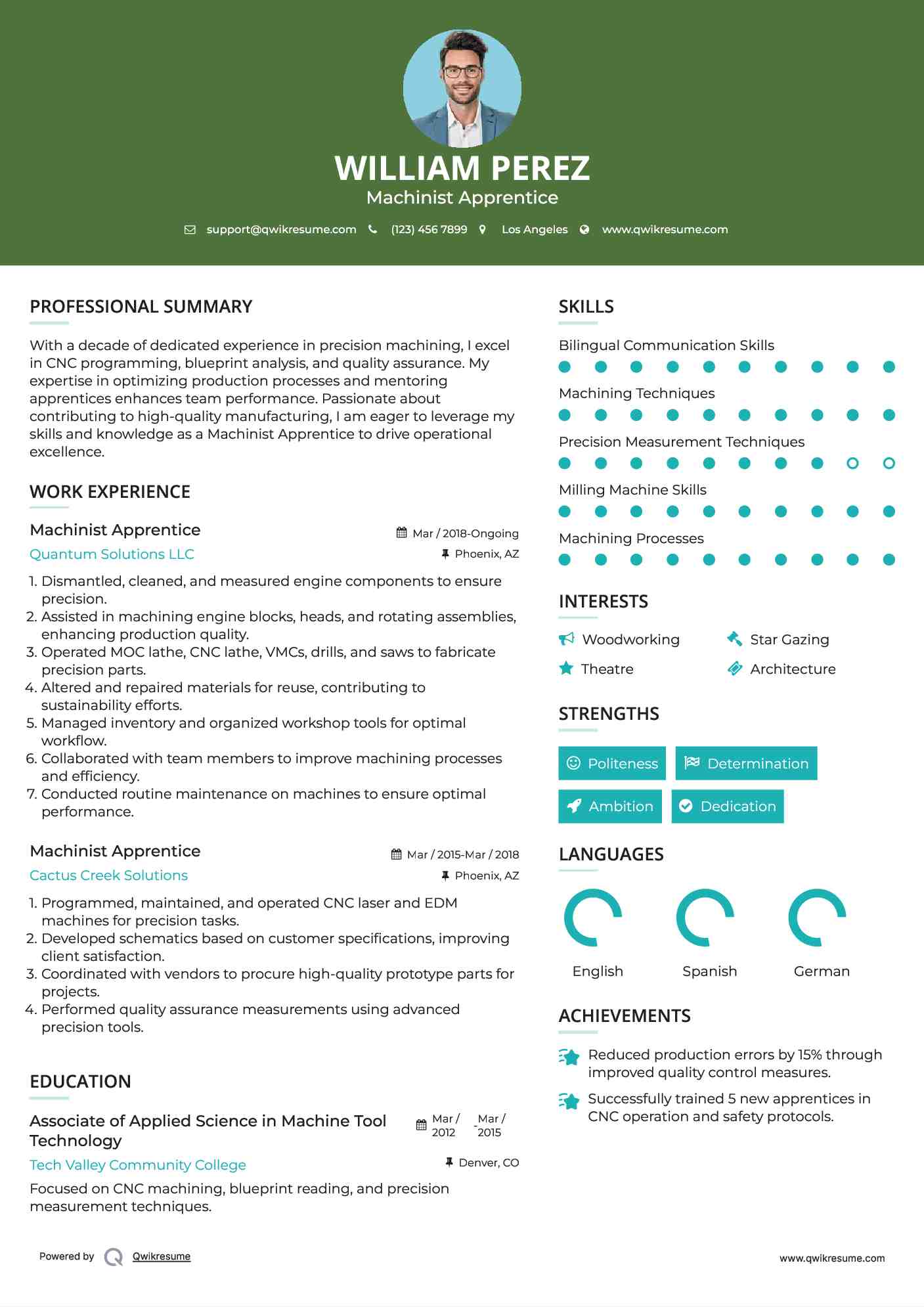 Machinist Apprentice Resume Sample