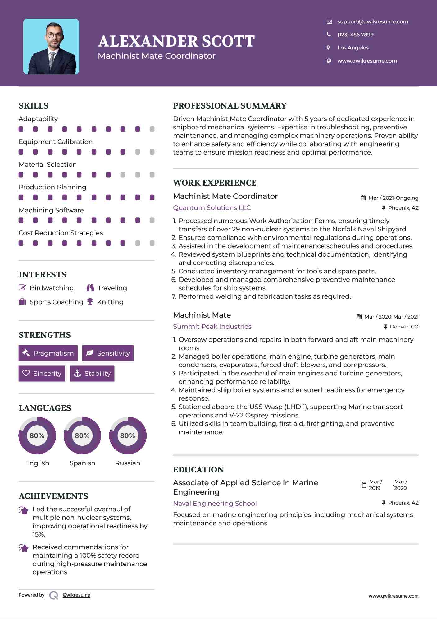 Machinist Mate Coordinator Resume Example
