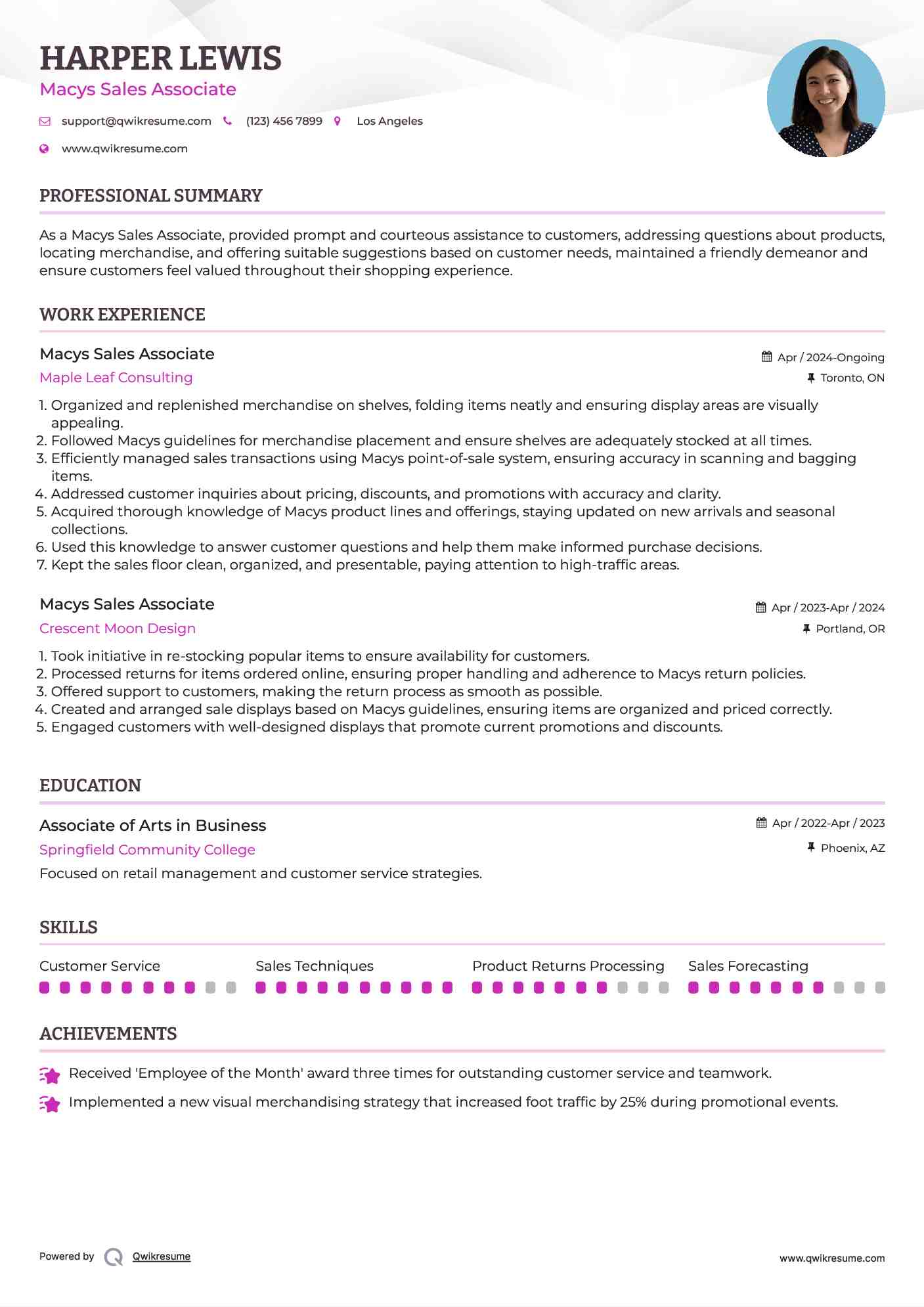 Macys Sales Associate Resume Model