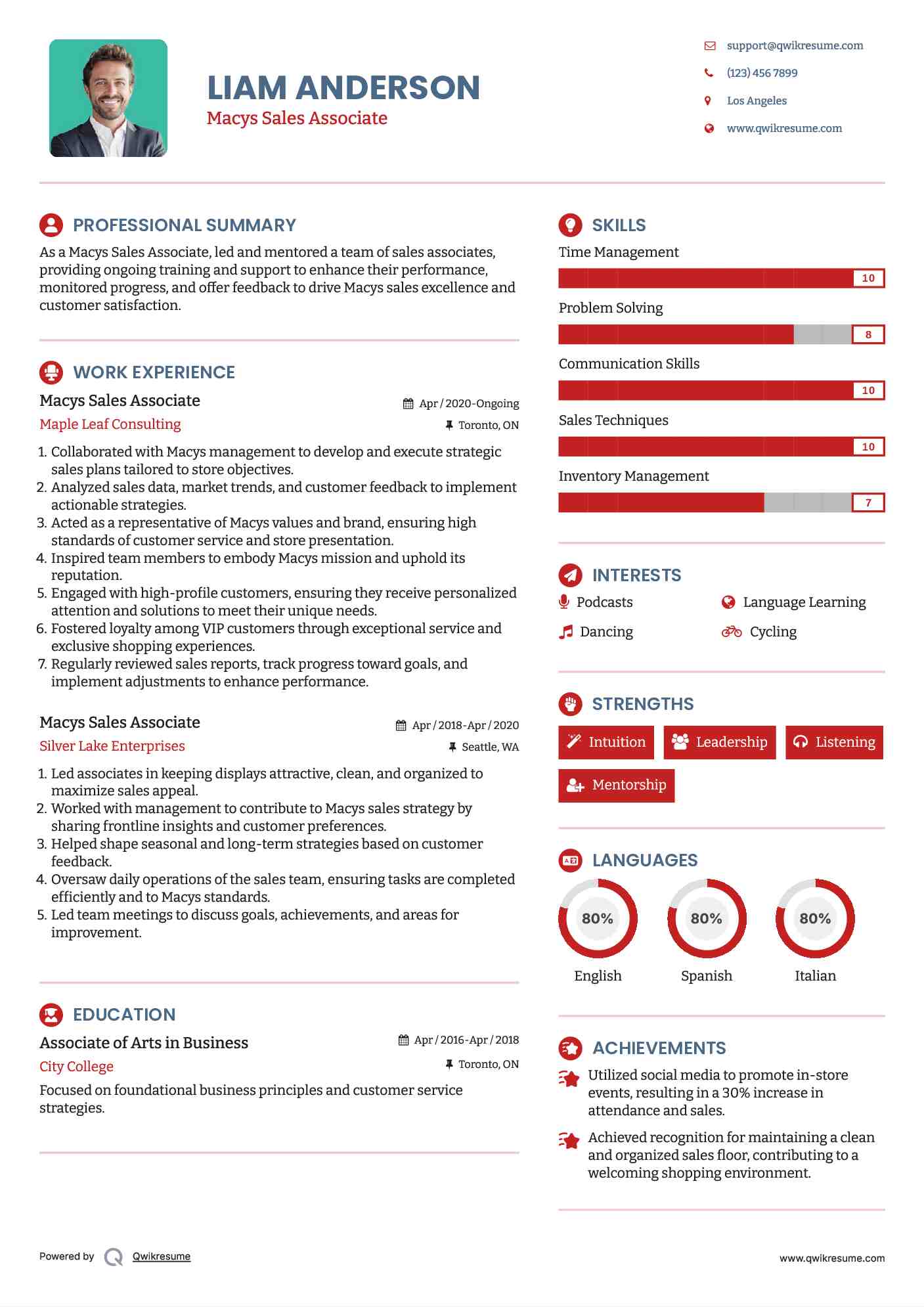 Macys Sales Associate Resume Sample
