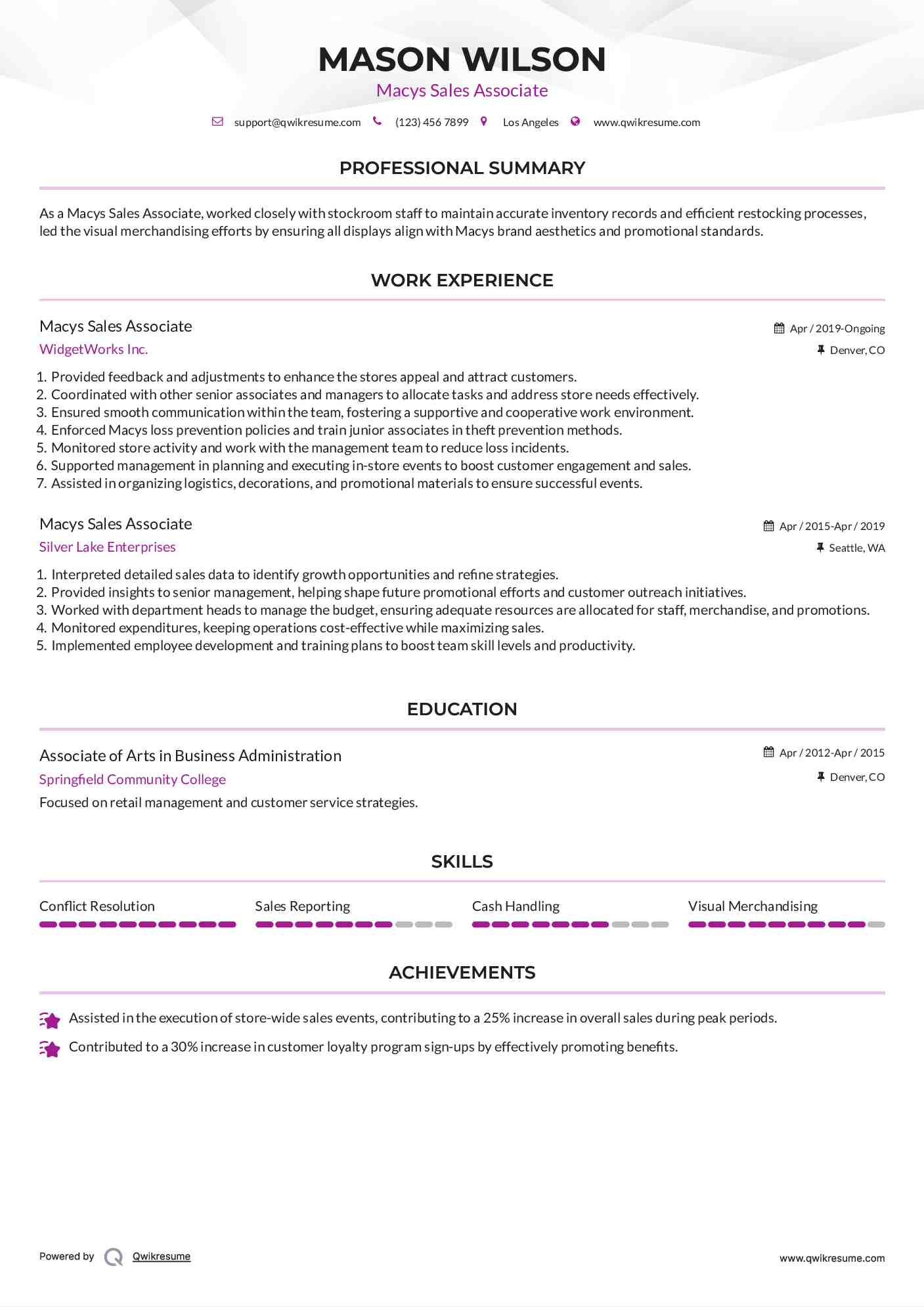 Macys Sales Associate Resume Format
