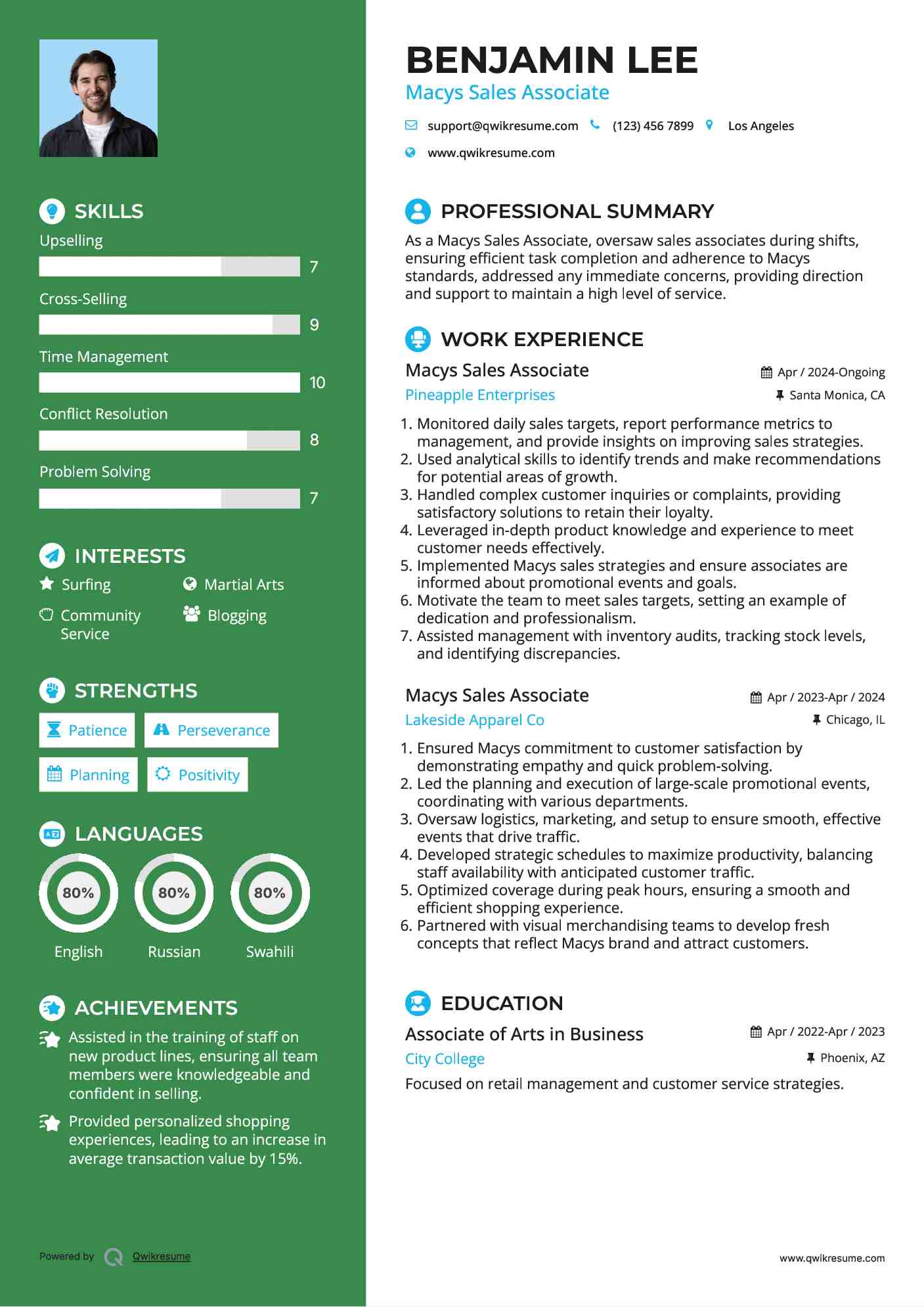 Macys Sales Associate Resume Template