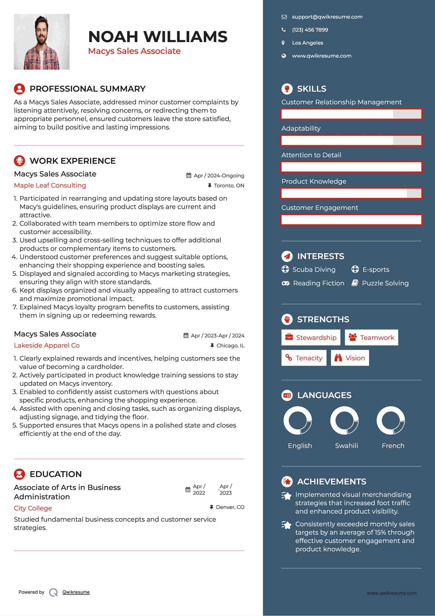Macys Sales Associate Resume Example